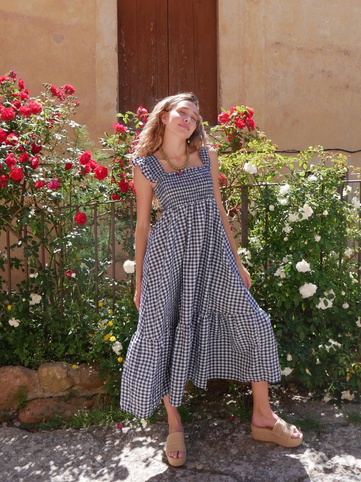 Abito Vichy blu navy Amaia
