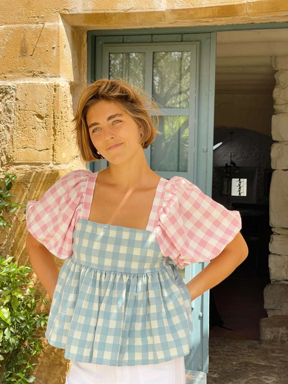 Camicetta Maca rosa e blu