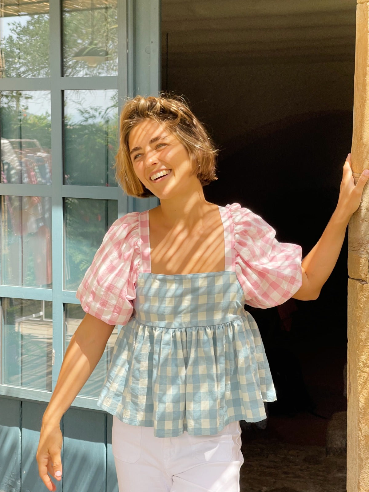 Camicetta Maca rosa e blu
