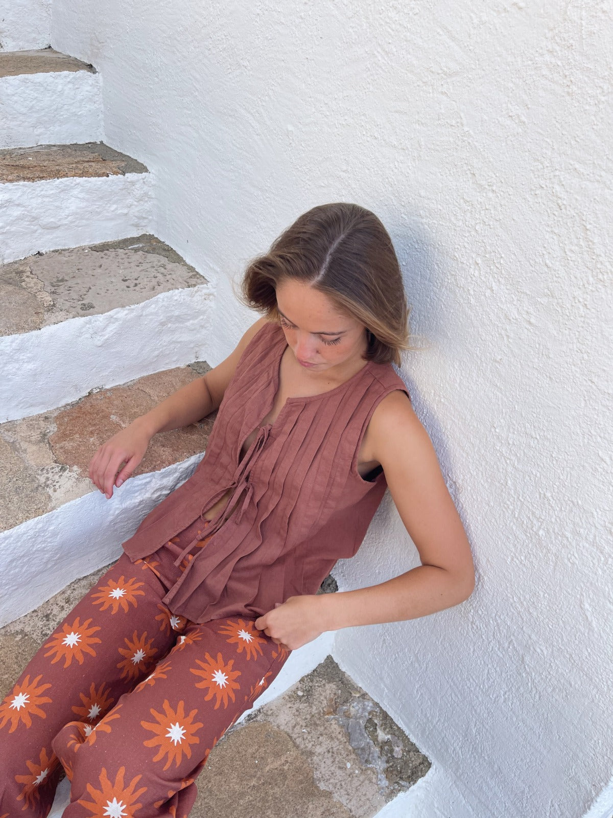 Top in lino marrone Gigi