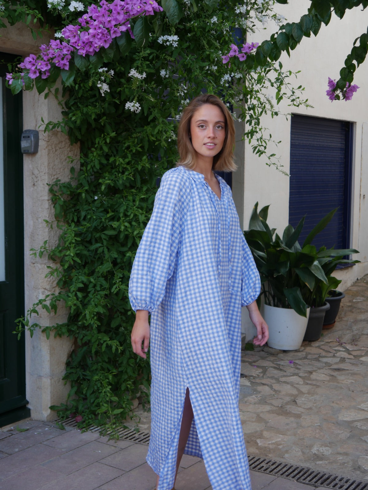 Abito Matilde Vichy azzurro chiaro