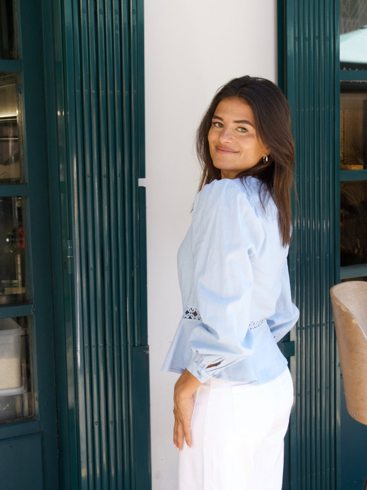 Blusa in lino azzurro Roma