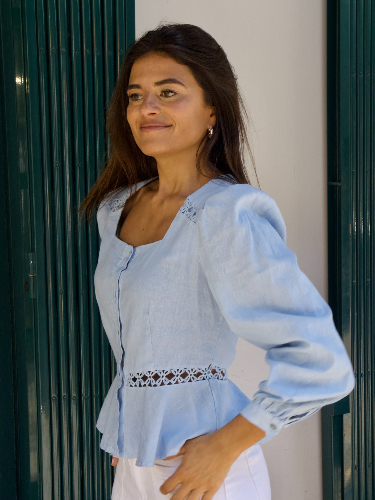 Blusa in lino azzurro Roma