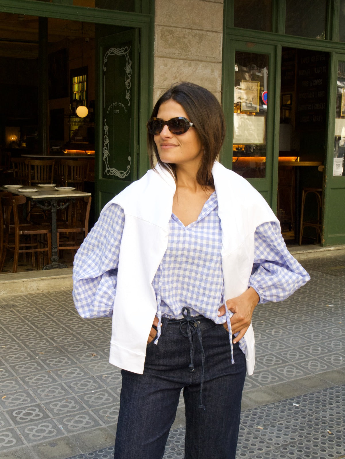 Blusa Matilde Vichy Azzurro Chiaro