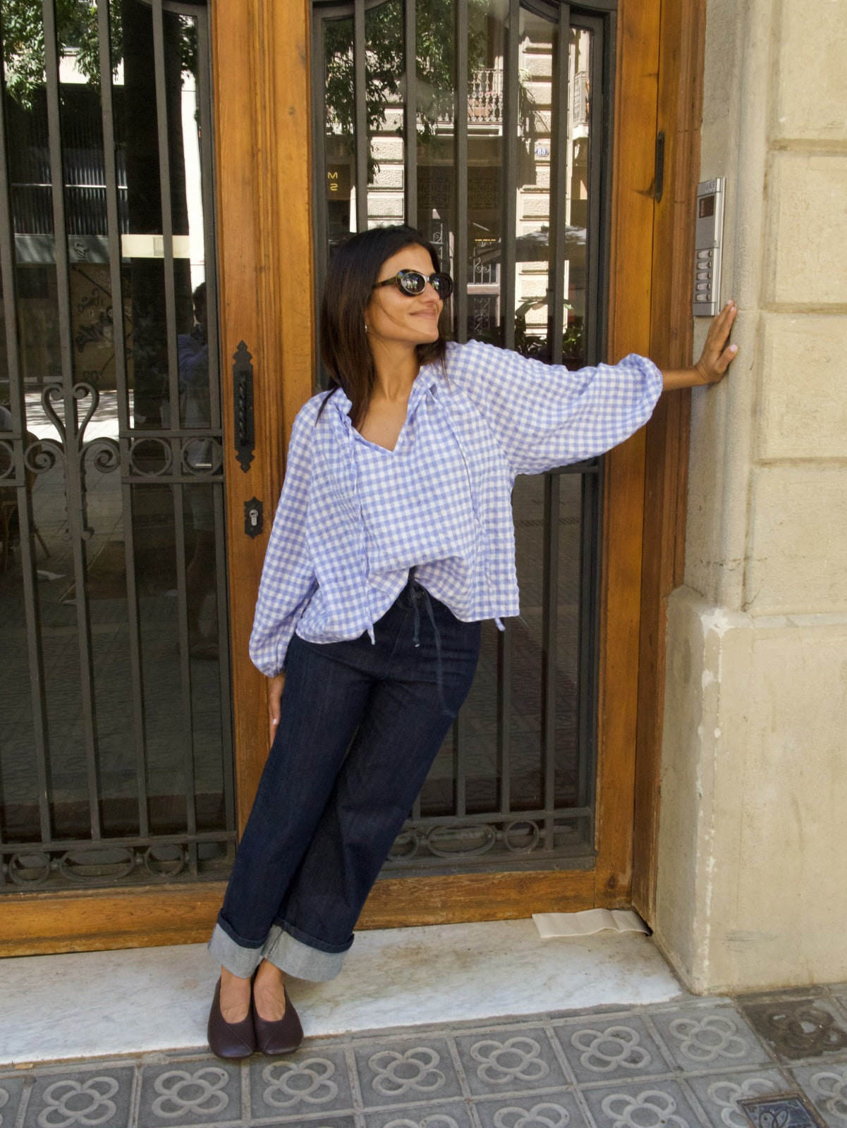 Blusa Matilde Vichy Azzurro Chiaro
