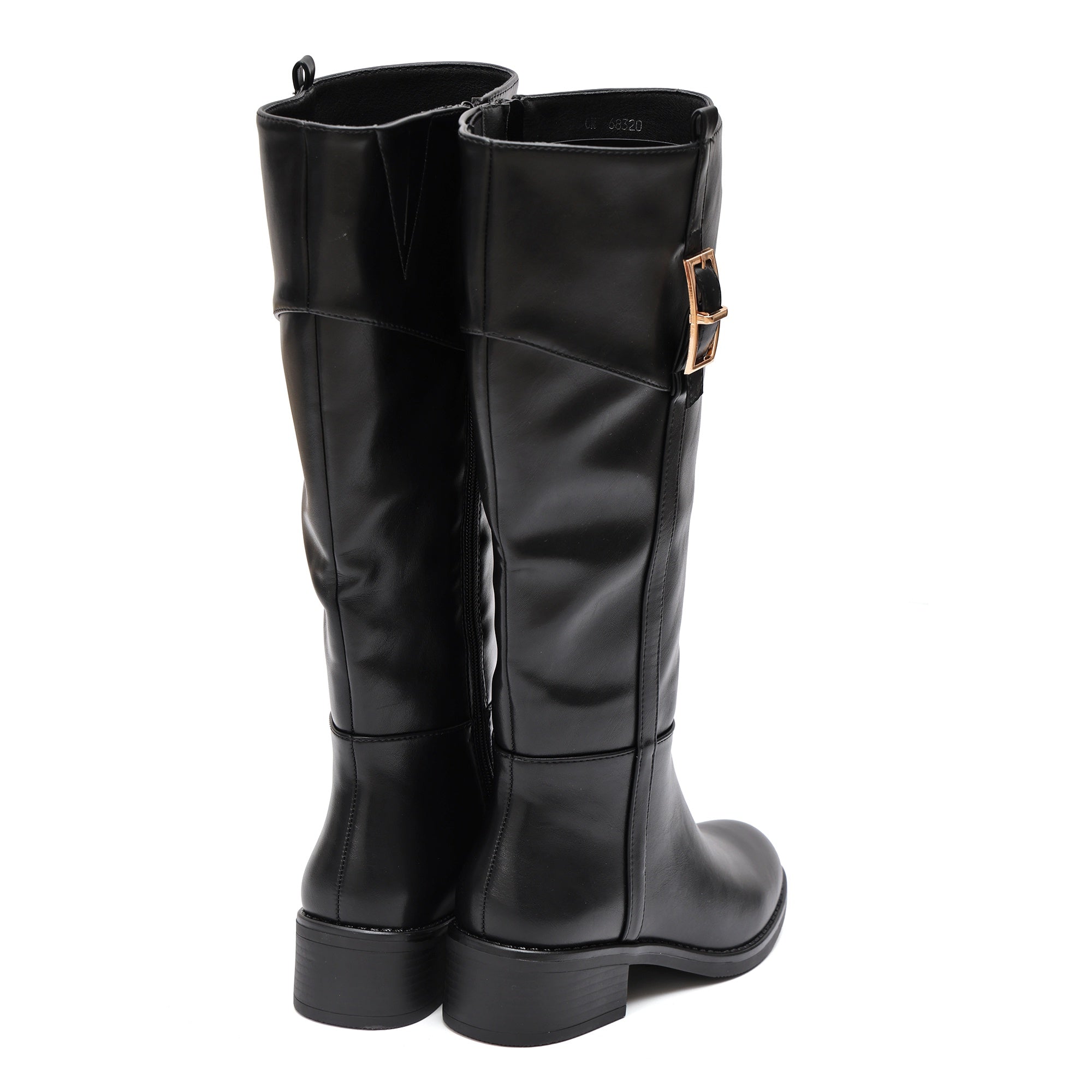Stivale in simil pelle con fascia elastica e cinturino dorato Nero