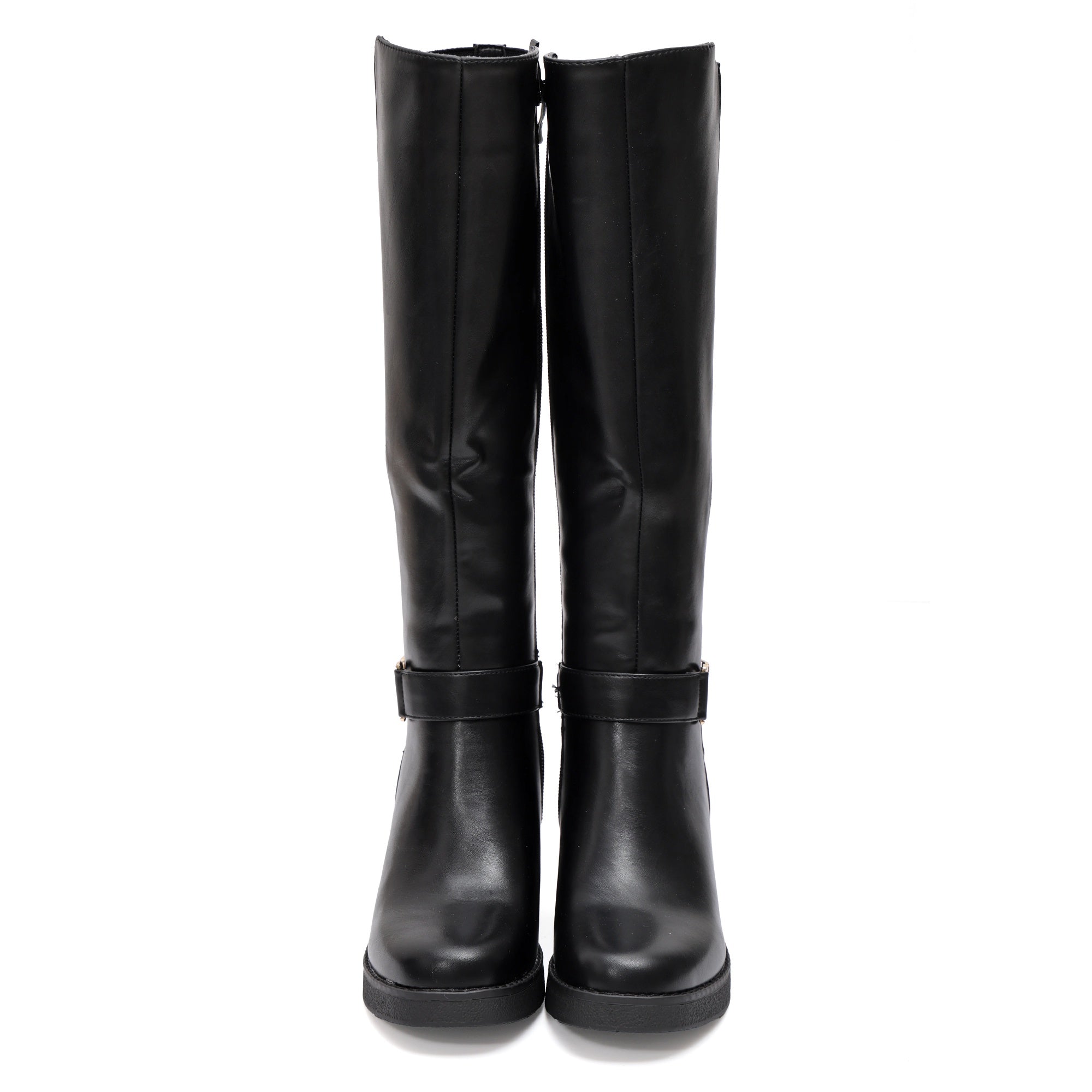 Stivale in simil pelle con fascia elastica e cinturino dorato Nero