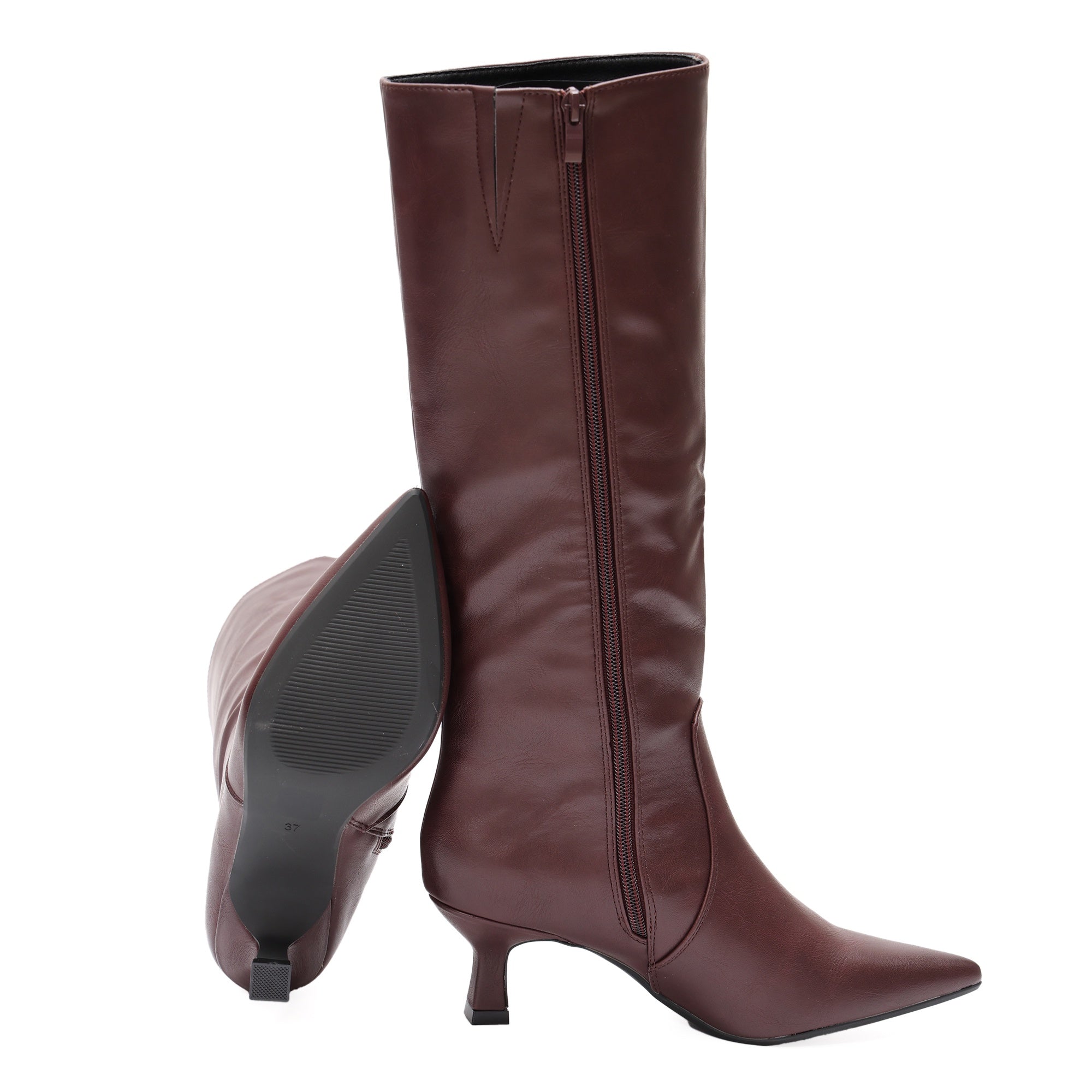 Stivale in simil pelle con tacco e elastico in circonferenza Bordeaux