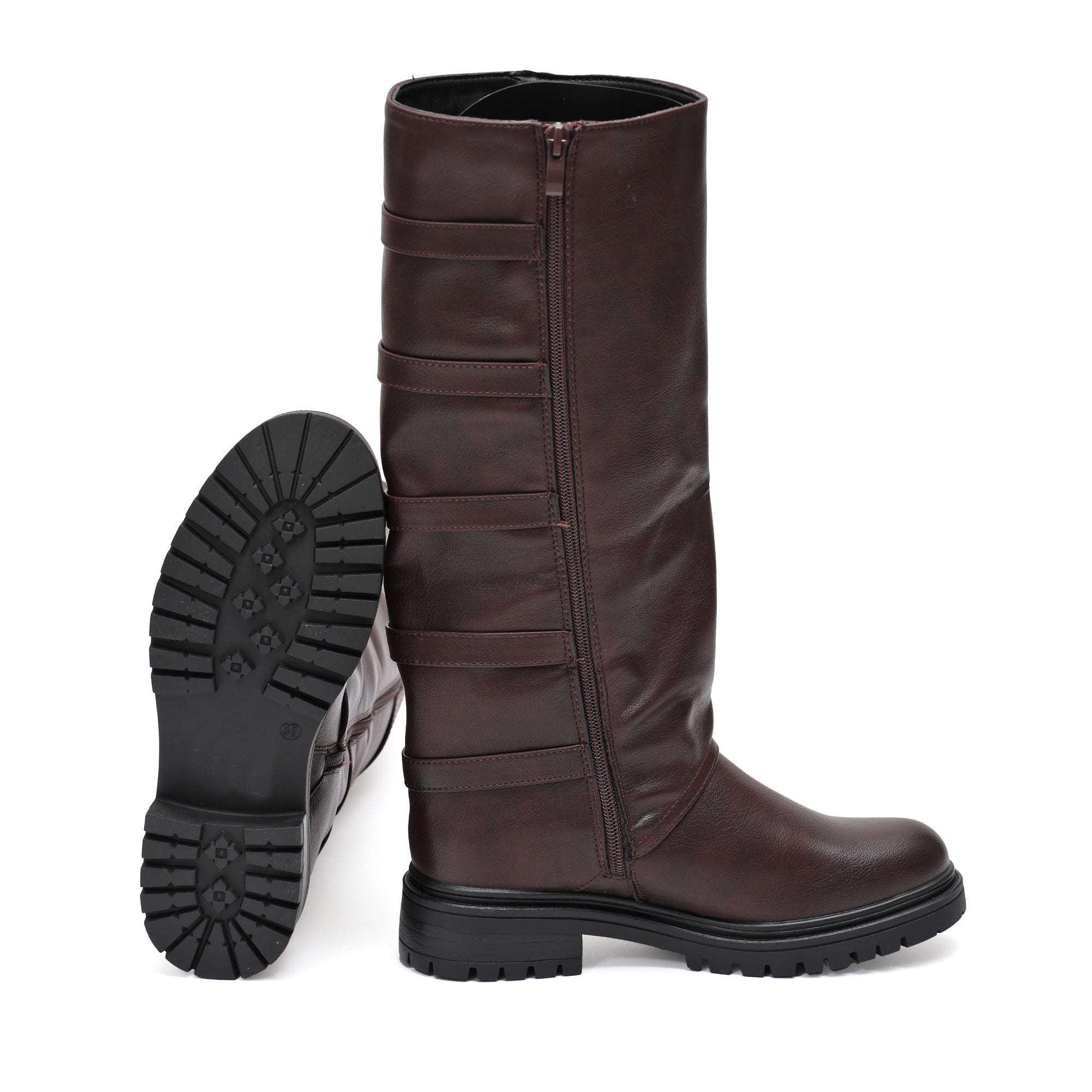 Stivale in simil pelle con cinturini Bordeaux
