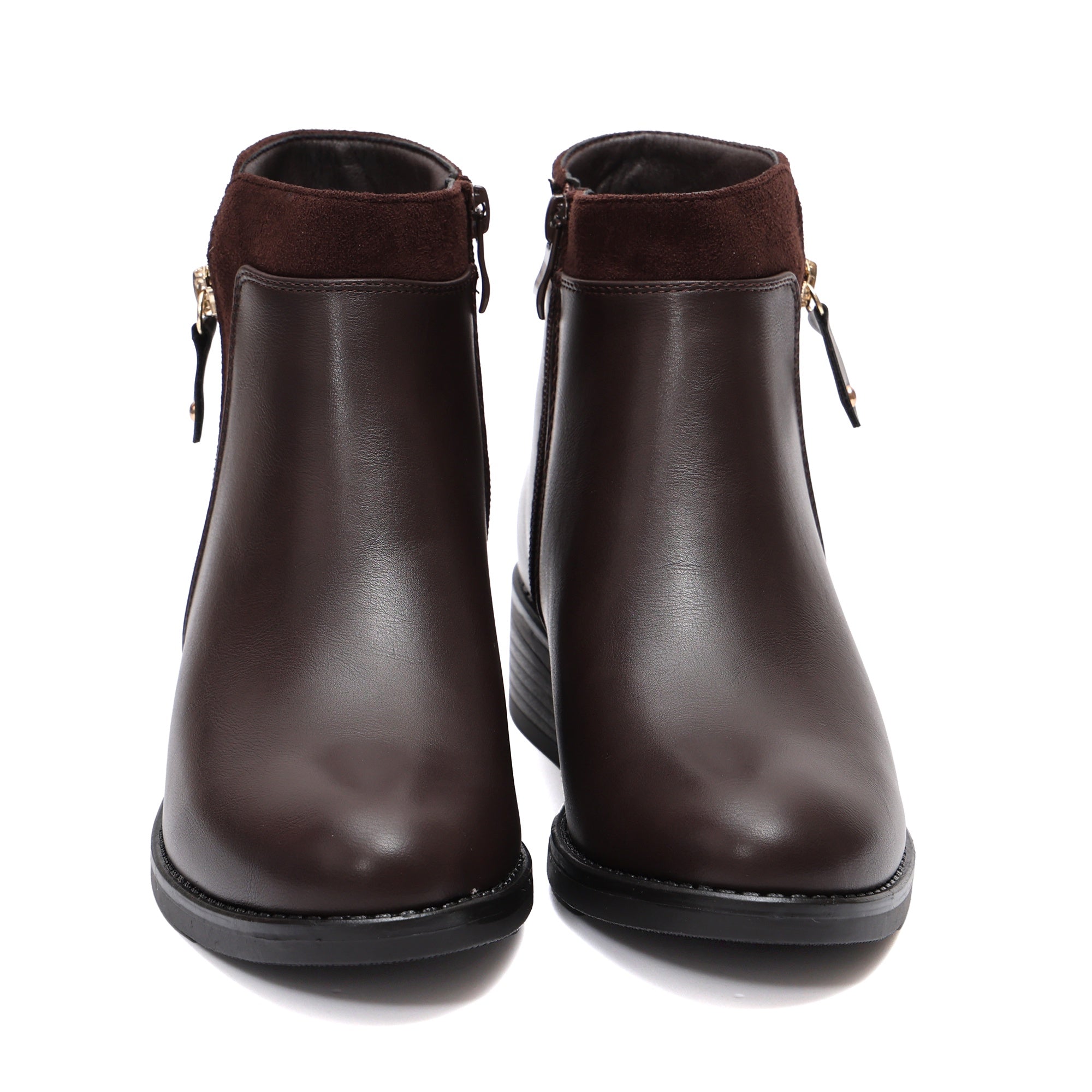 Stivaletti in simil pelle con lampo dorata Marrone