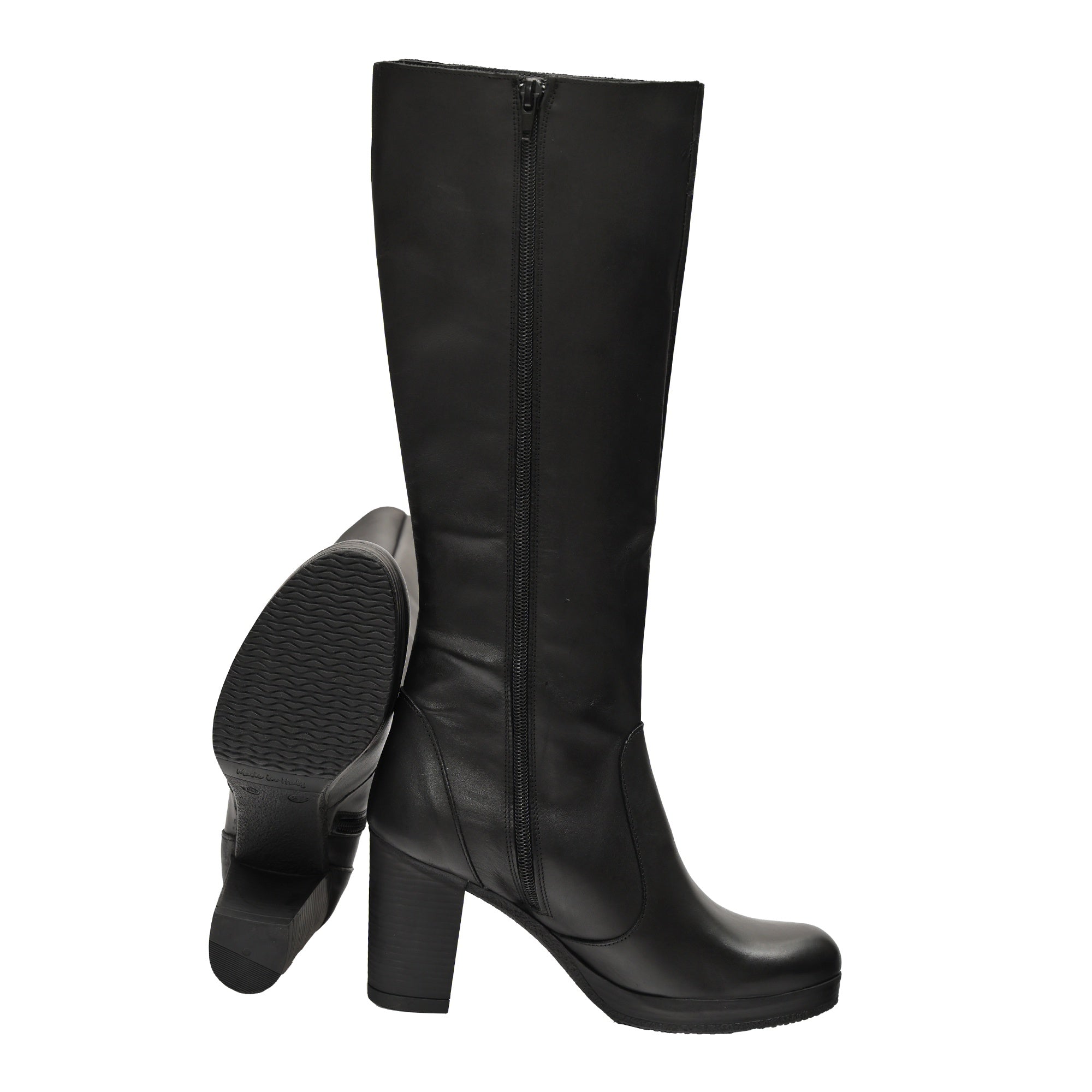 Stivale in vera pelle con tacco e fascia elastica Nero