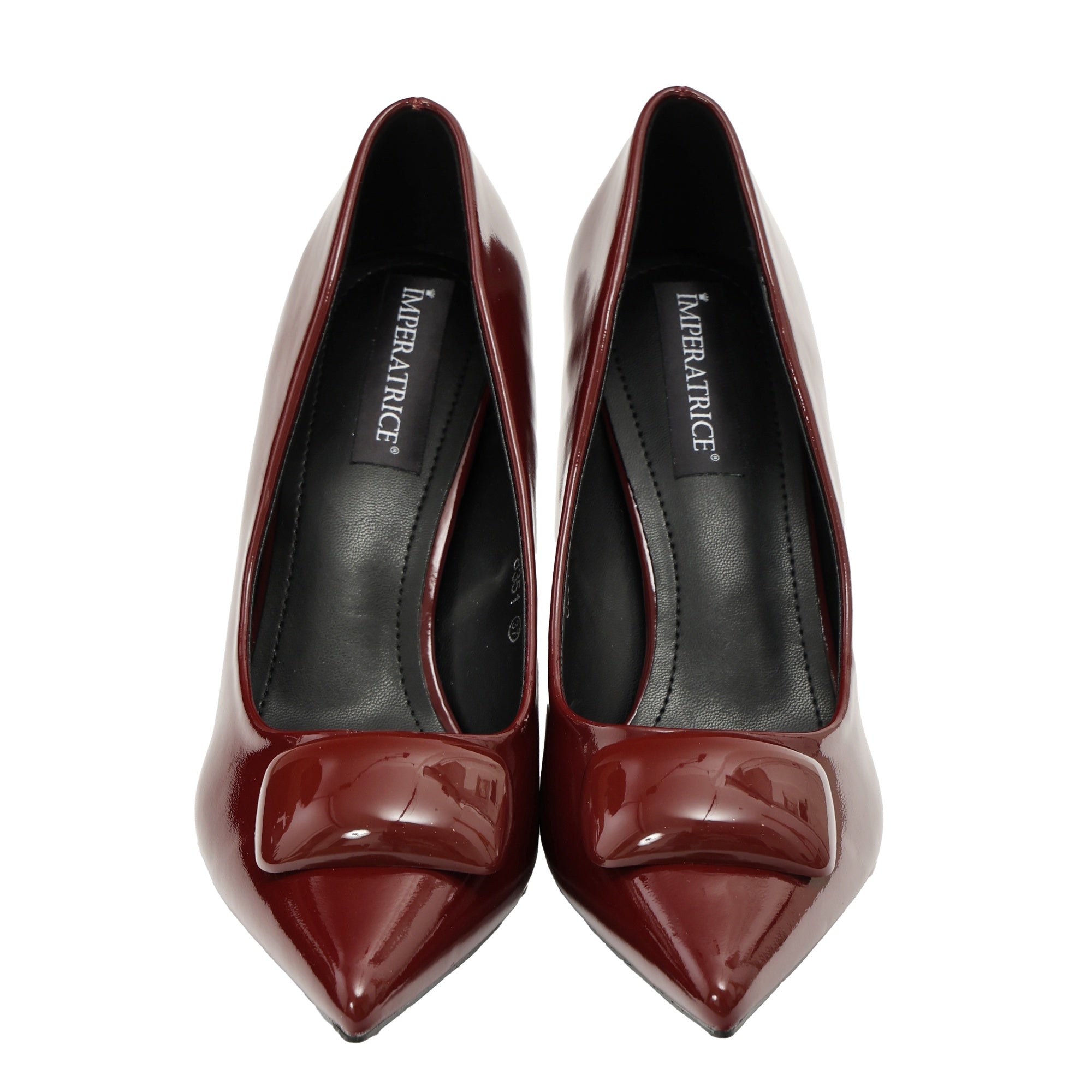 Decolletè in simil pelle verniciata con applicazione Bordeaux