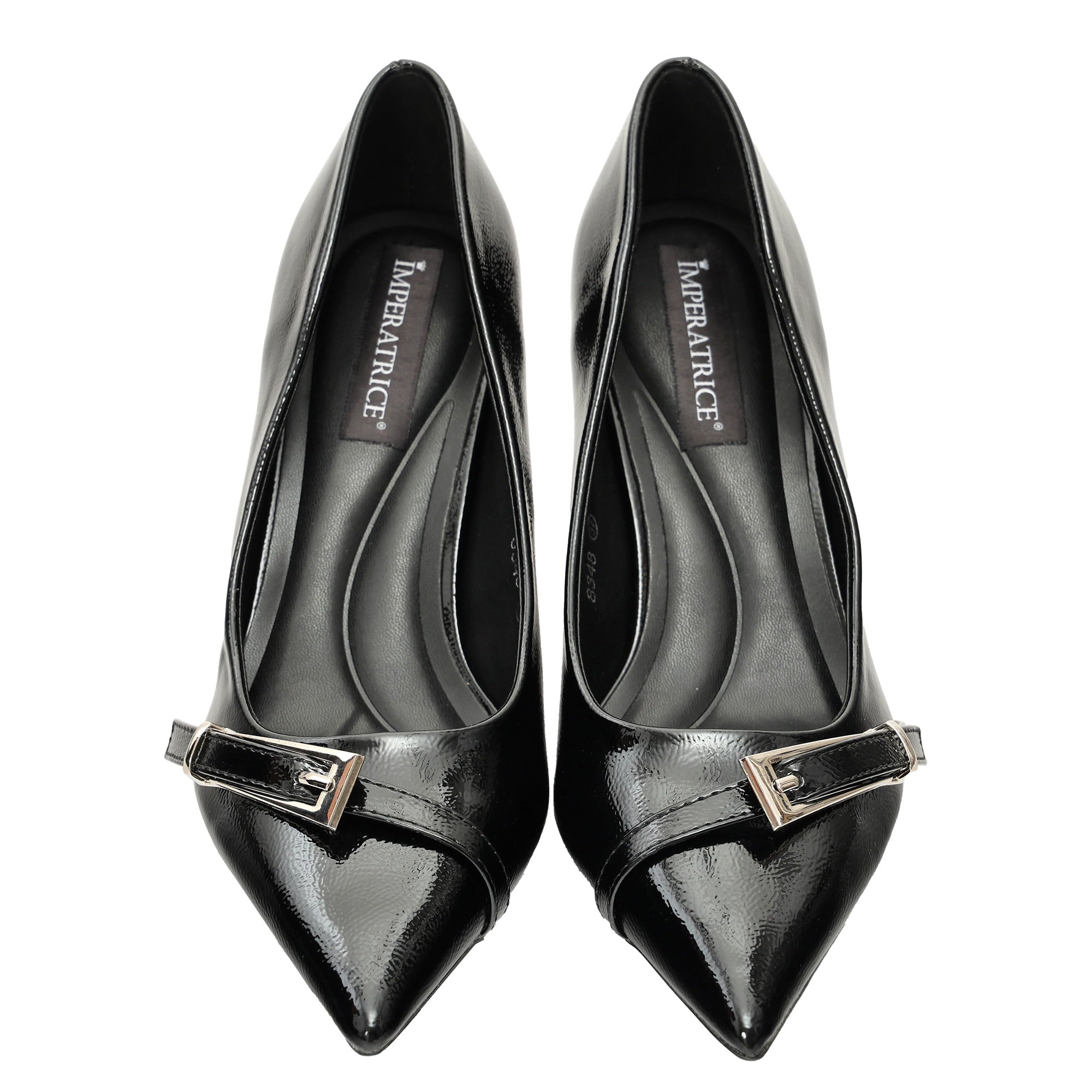 Decolletè in simil pelle verniciata con cinturino Nero