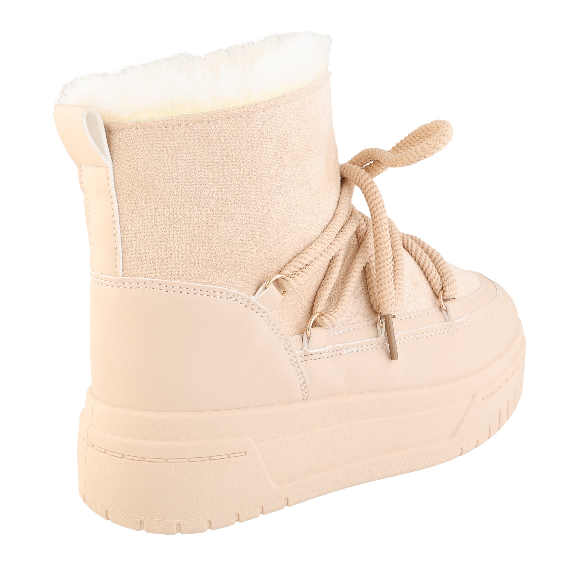 Stivaletti in simil camoscio imbottiti con stringhe Beige