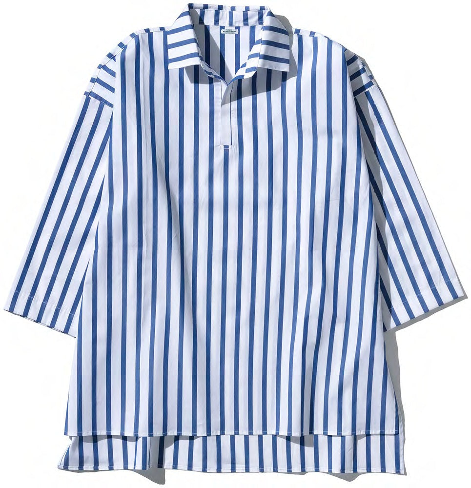COTTON STRIPE SHIRT REGULAR COLLER/ WHITE L SIZE