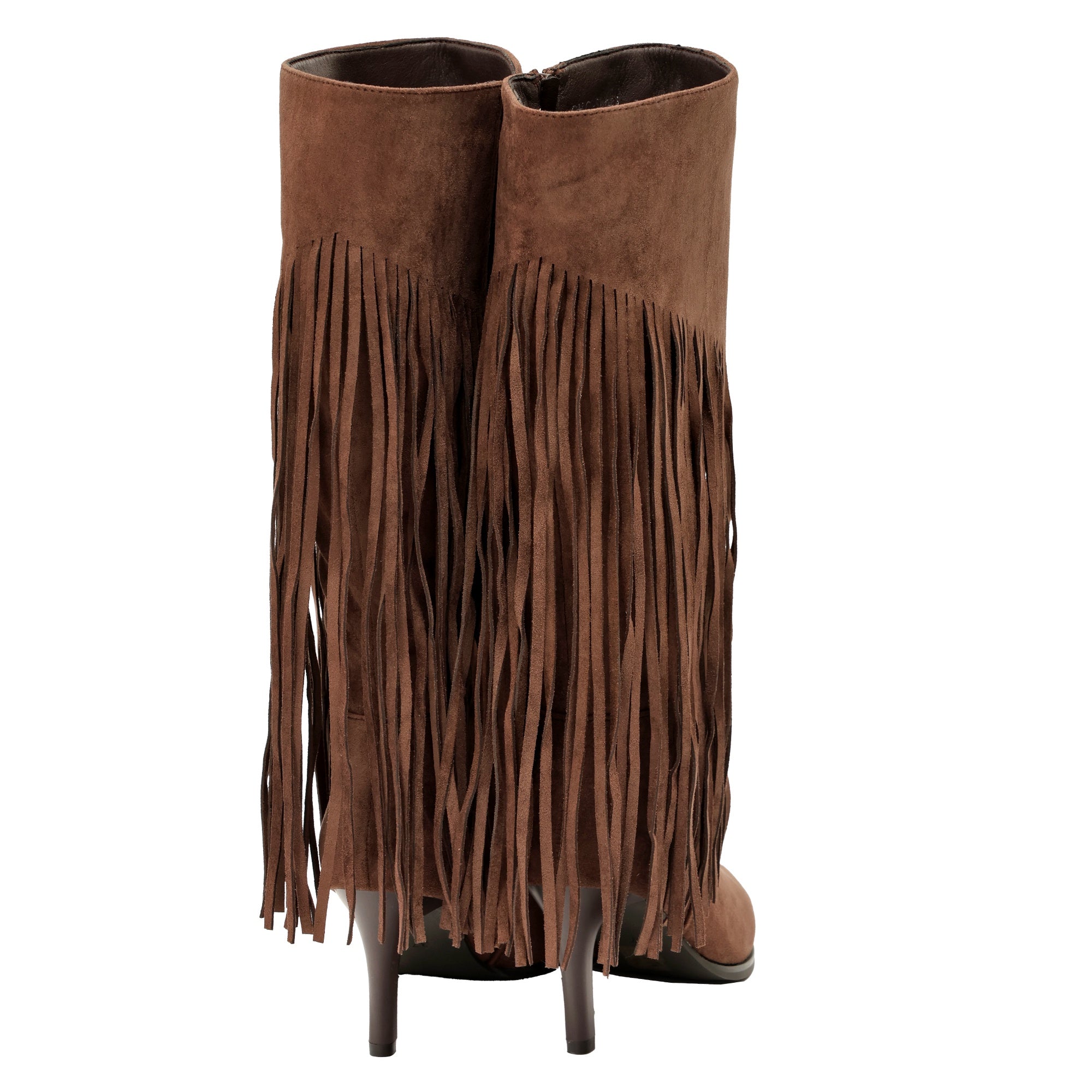 Stivali in simil camoscio con frange e tacco a spillo Marrone