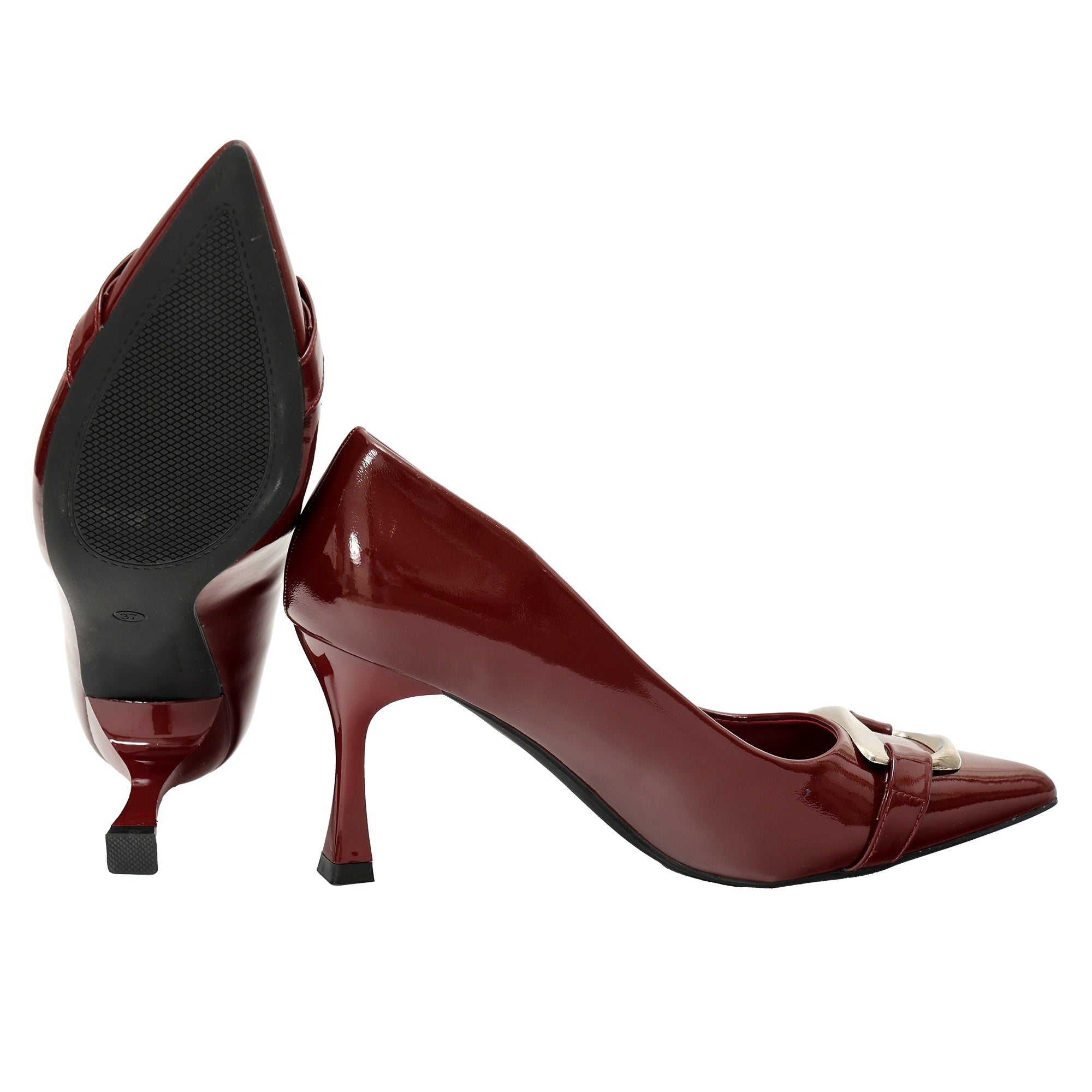 Decolletè in simil pelle verniciata con fibbia Bordeaux