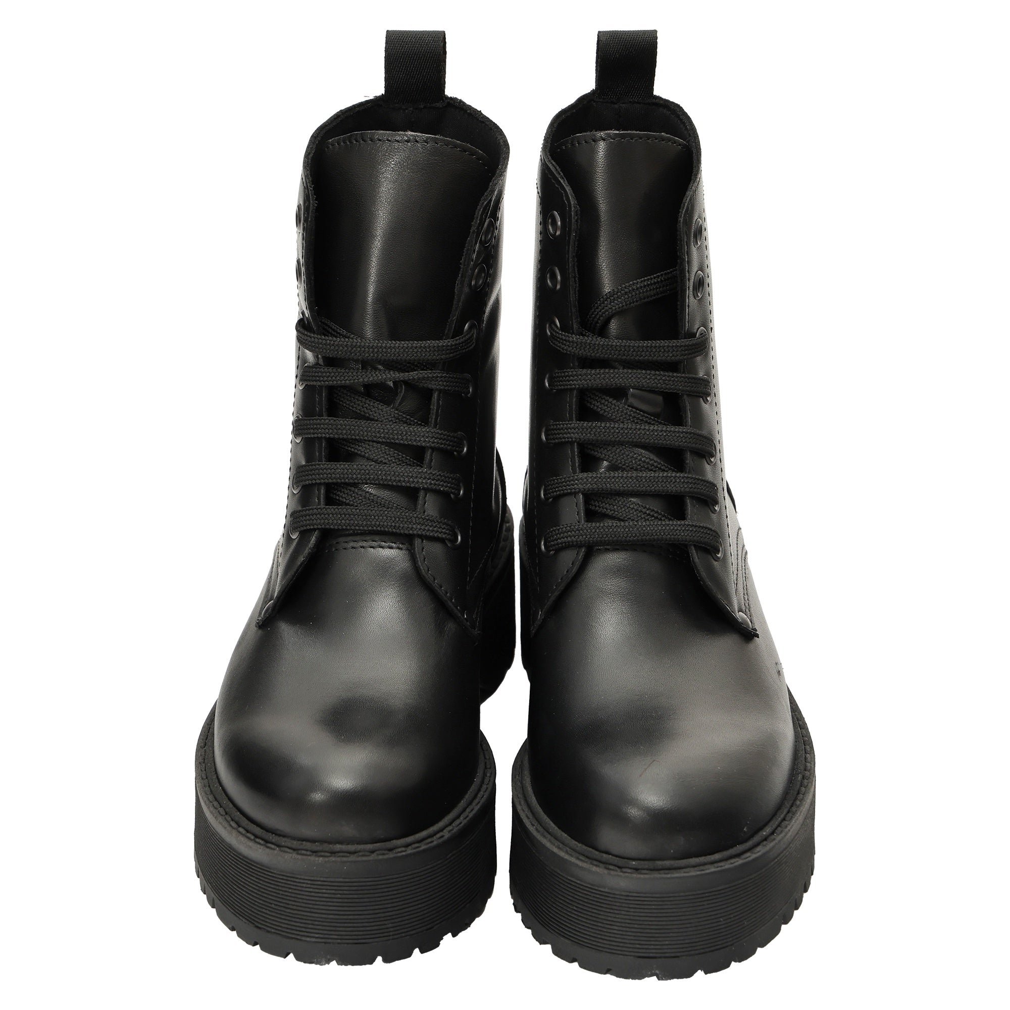 Anfibi in vera pelle con stringhe Nero