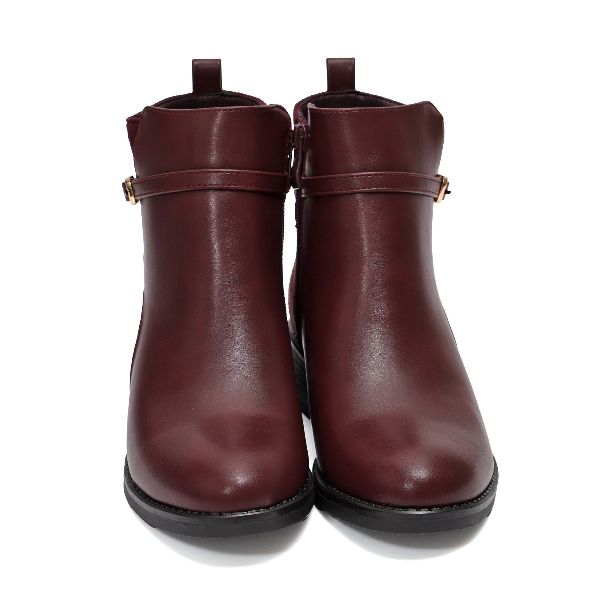 Stivaletto in simil pelle con fibbia dorata Bordeaux