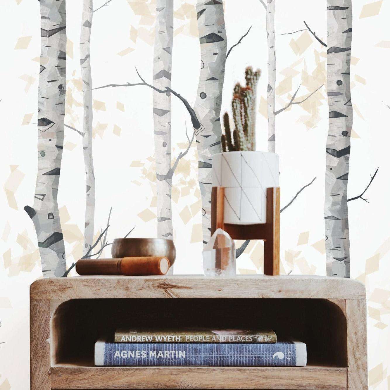 Carta da Parati Bosco di Betulle Bianca e Nera - 8 fogli - 5,60 mq