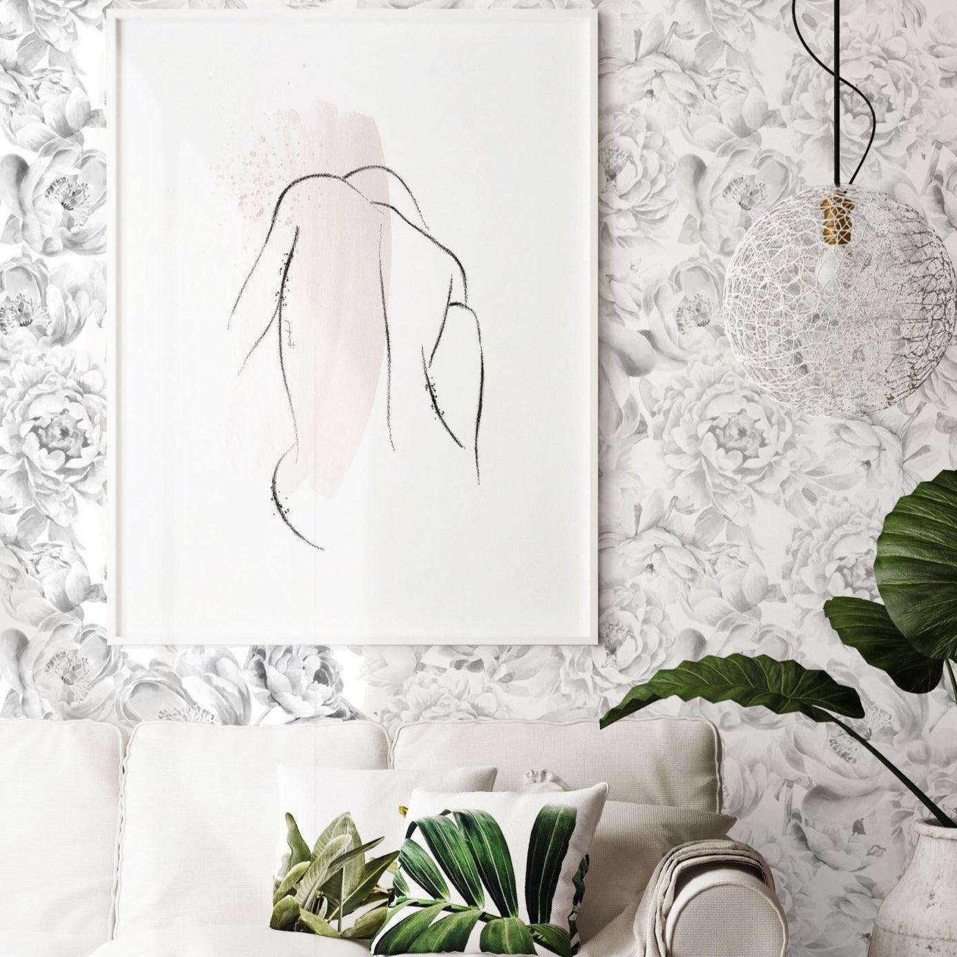 Carta da Parati Peonie Bianca e Nera - 8 fogli - 5,60 mq