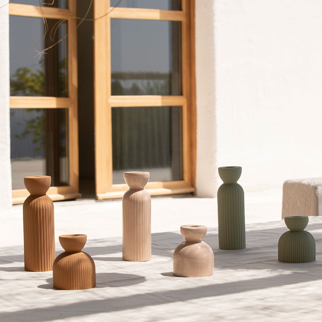 Bougeoir en céramique Lus M - Poudré - Oustao