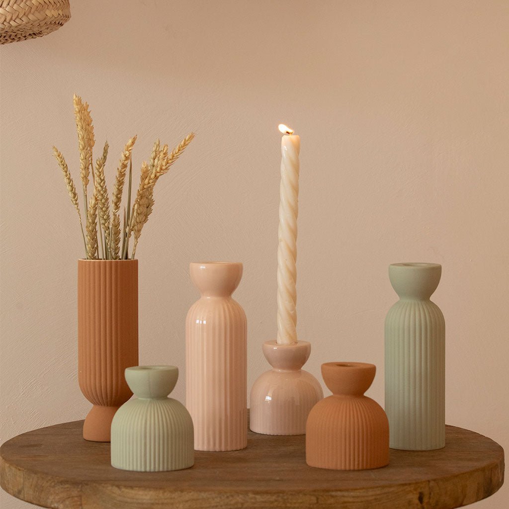 Bougeoir en céramique Lus - Miel - Oustao