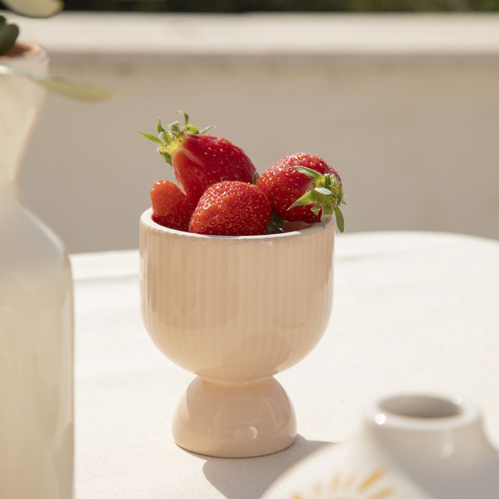 Bougeoir en céramique Lus - Poudré - Oustao