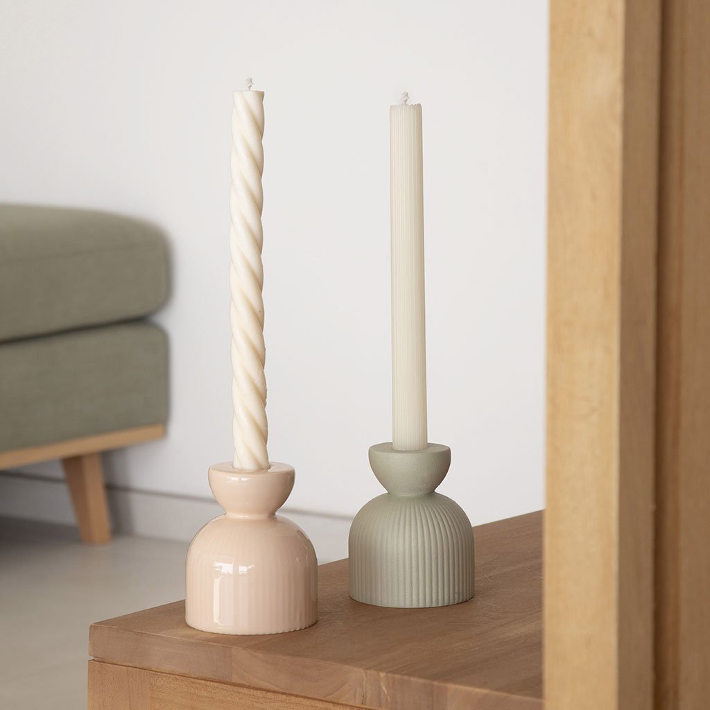 Bougeoir en céramique Lus - Poudré - Oustao