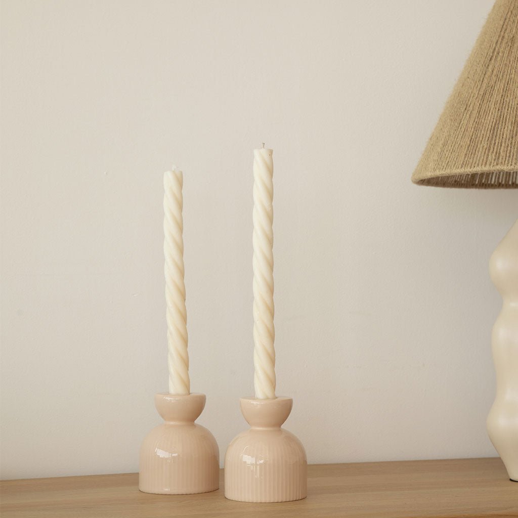 Bougeoir en céramique Lus - Poudré - Oustao
