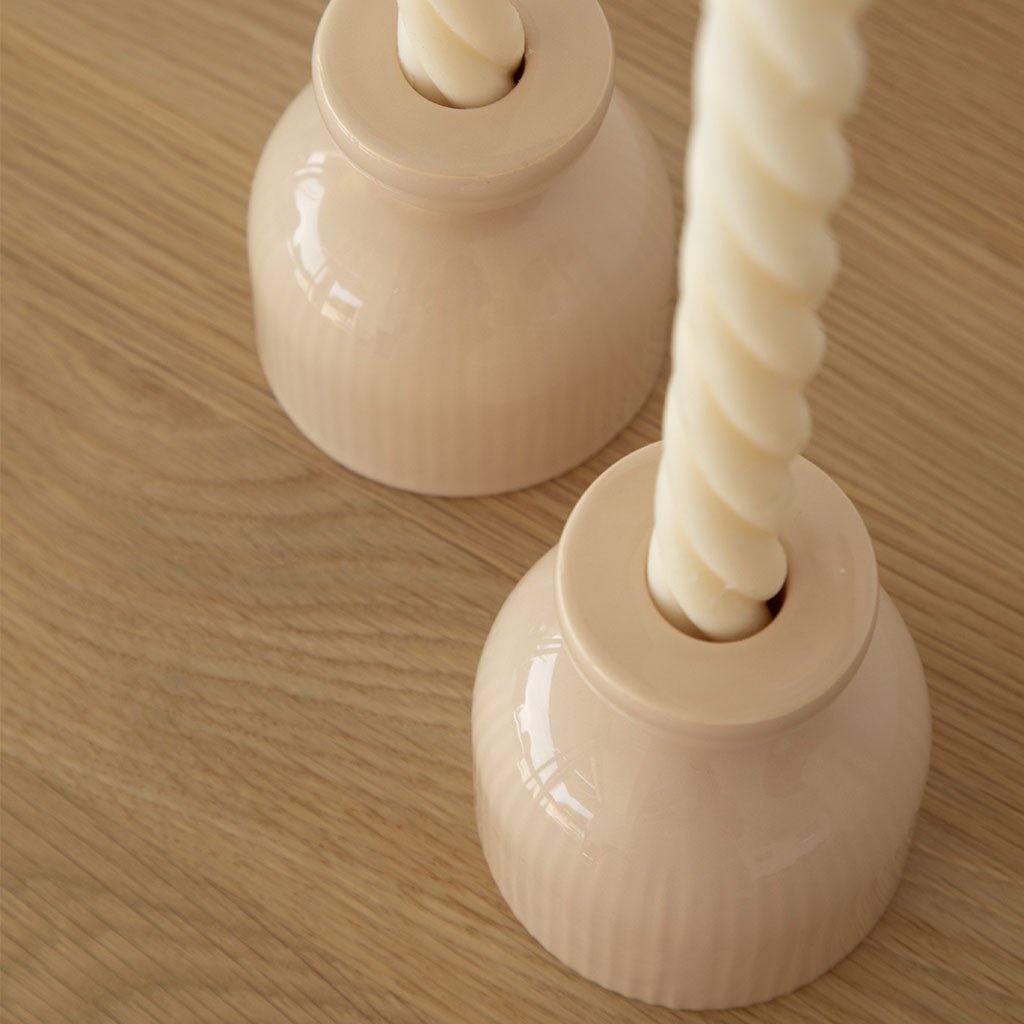 Bougeoir en céramique Lus - Poudré - Oustao