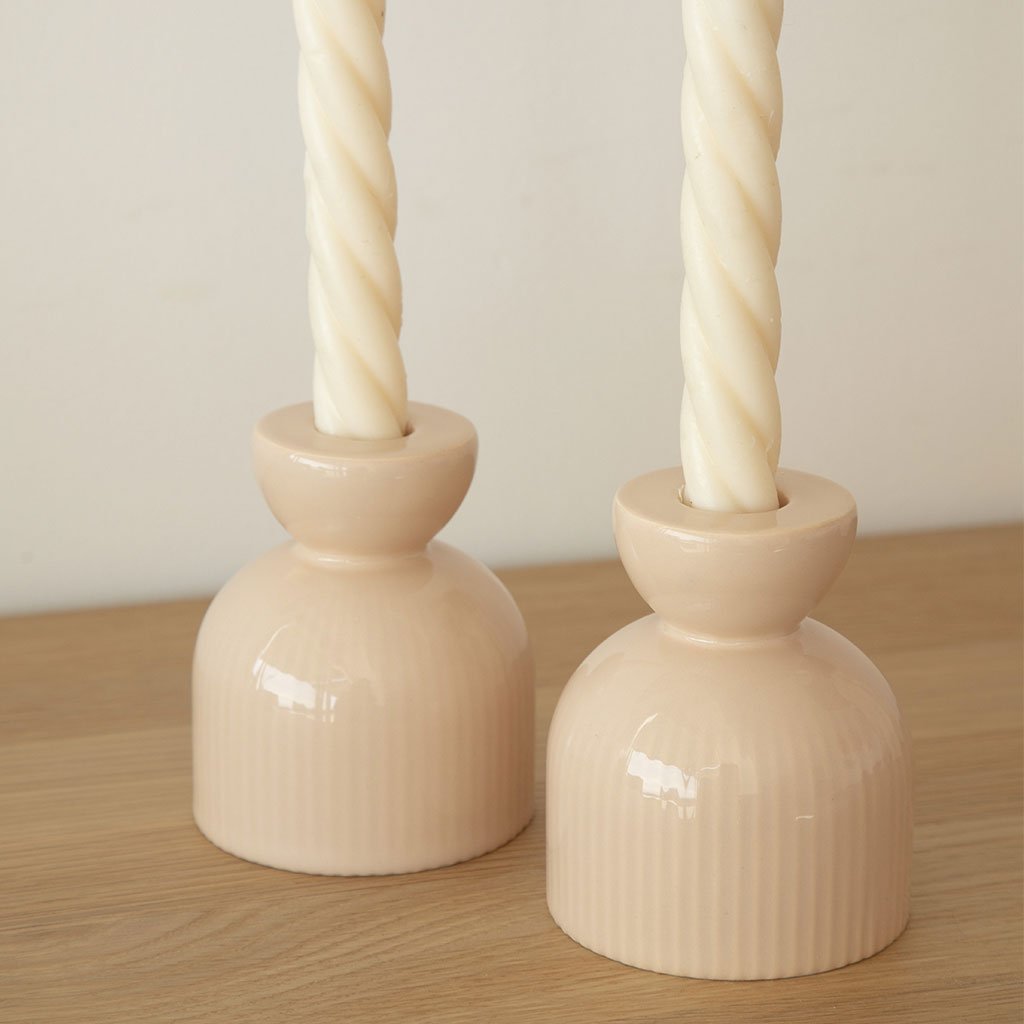 Bougeoir en céramique Lus - Poudré - Oustao