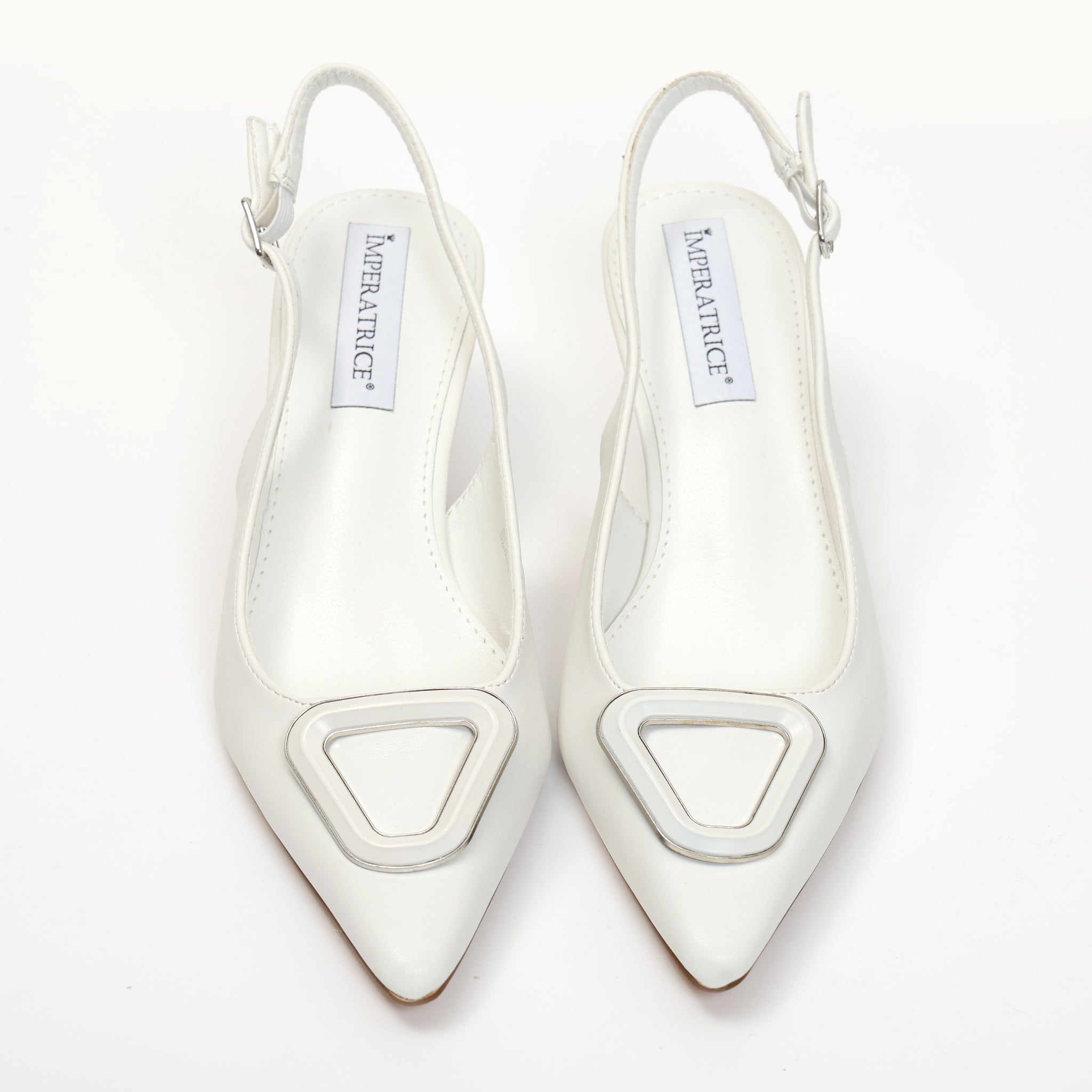 Dècolletè slingback con tacco basso a rocchetto e dettaglio sulla punta Bianco