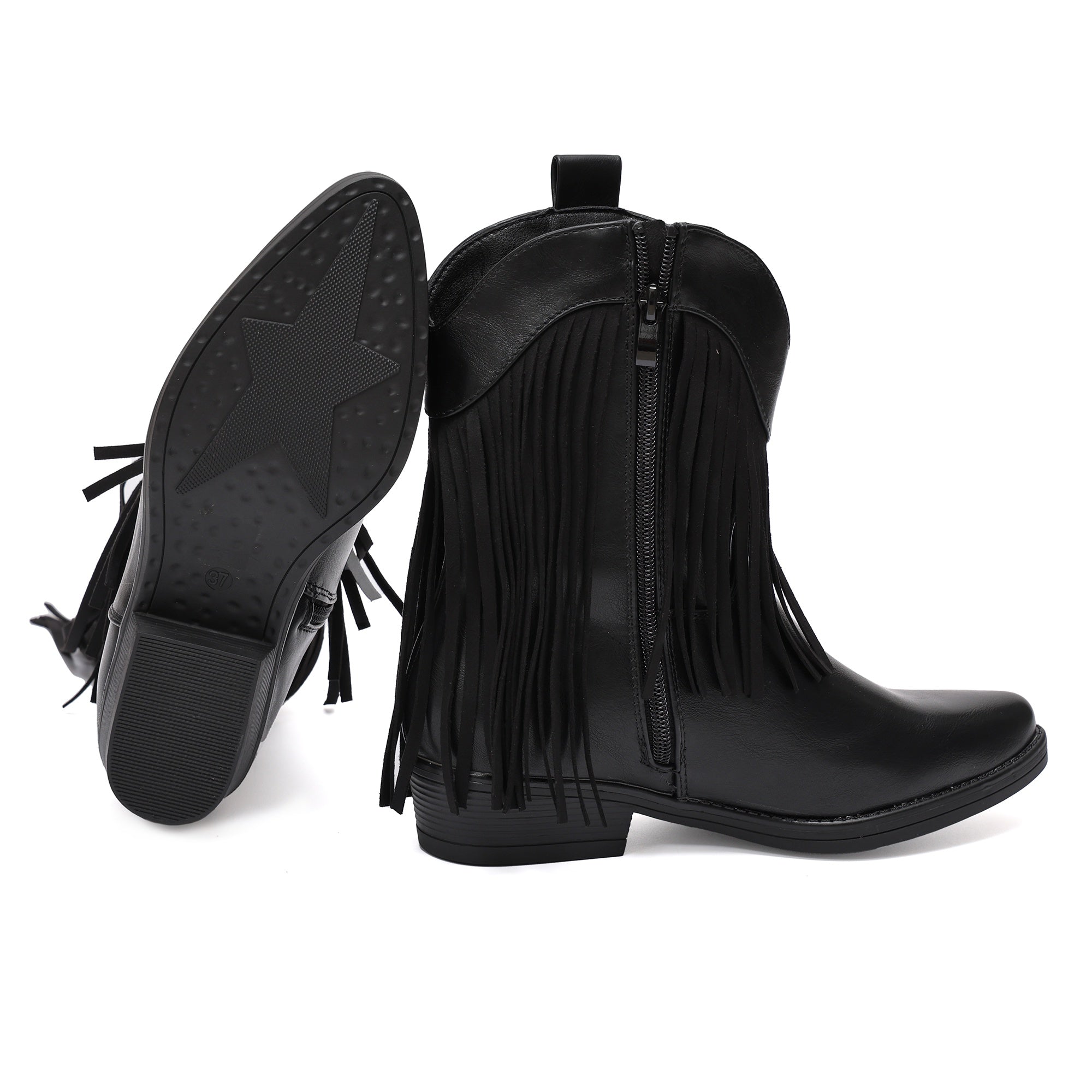 Stivaletto in simil pelle con frangia Nero