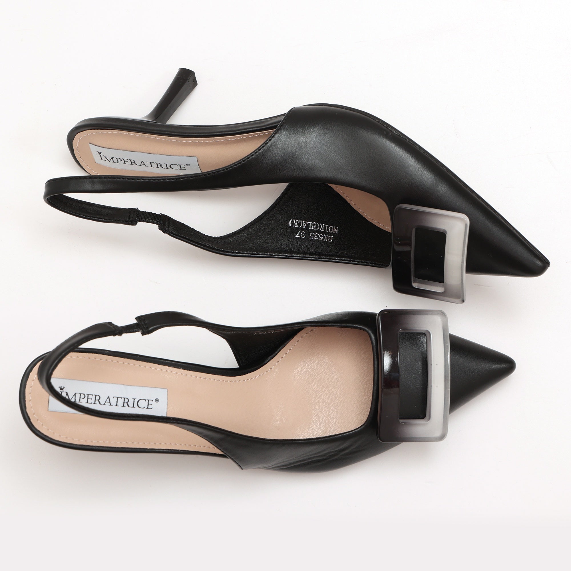 Dècolletè slingback in simil pelle con applicazione sulla punta Nero