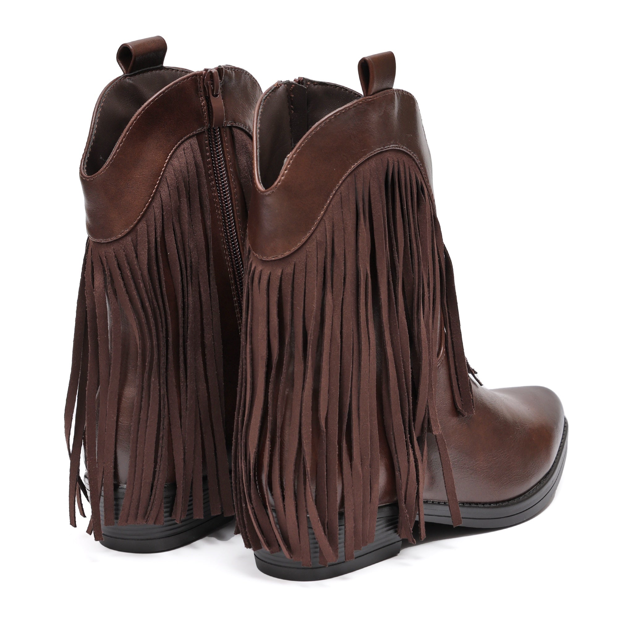 Stivaletto in simil pelle con frangia Marrone