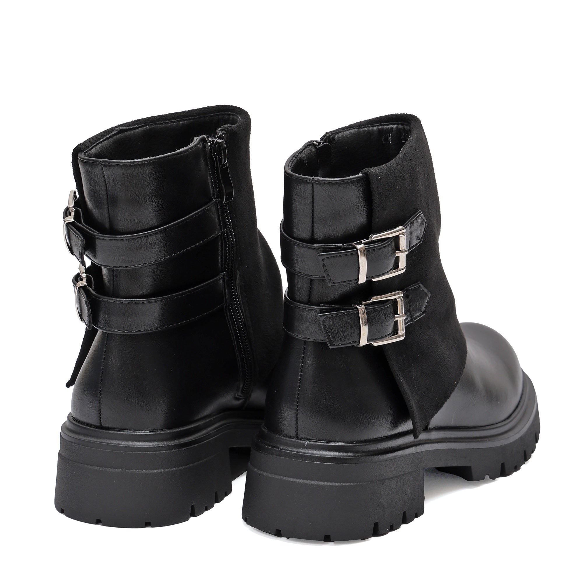 Stivaletto in simil pelle con cinturini e pelle camosciata Nero