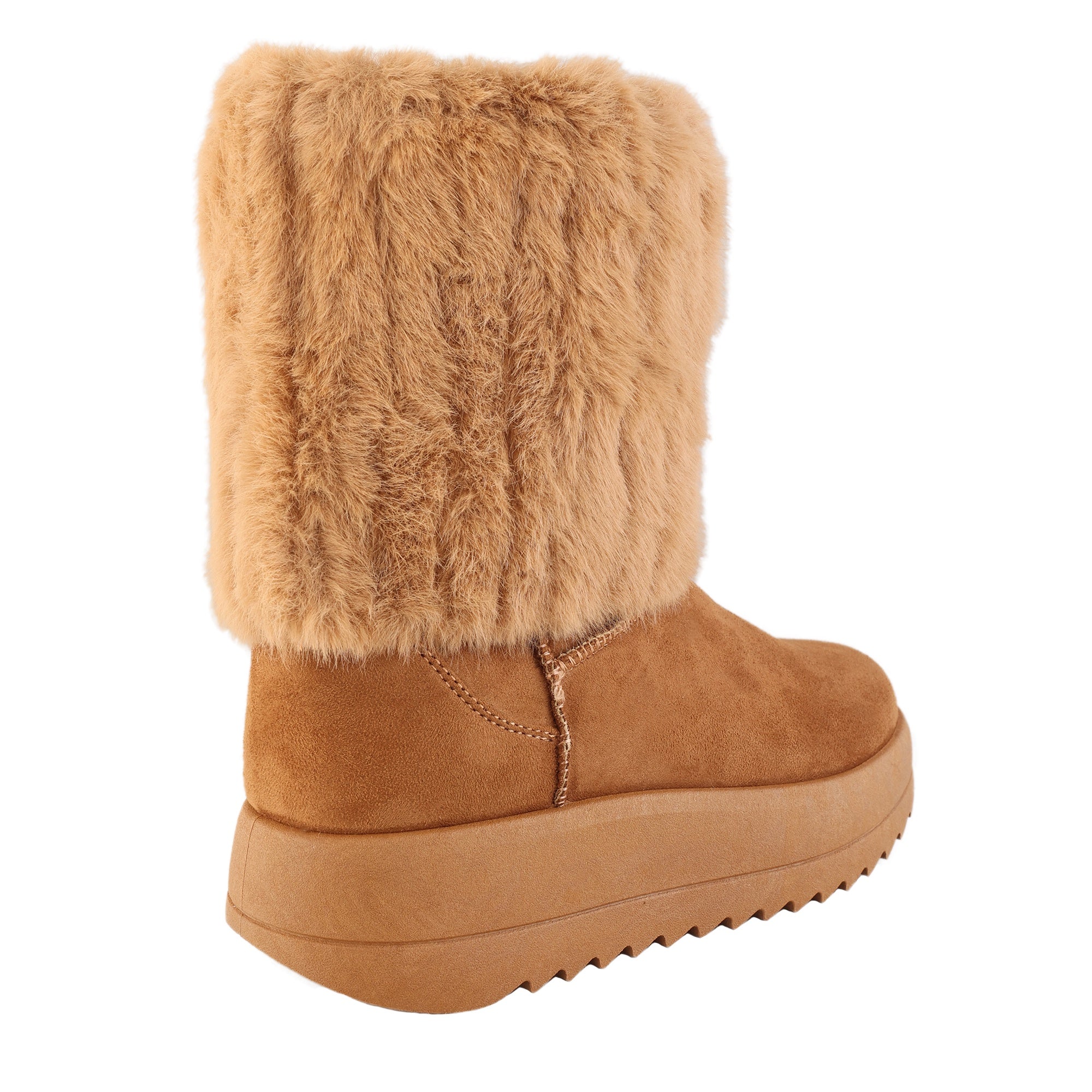 Stivaletti in simil camoscio imbottiti platform con pellicciotto Cammello