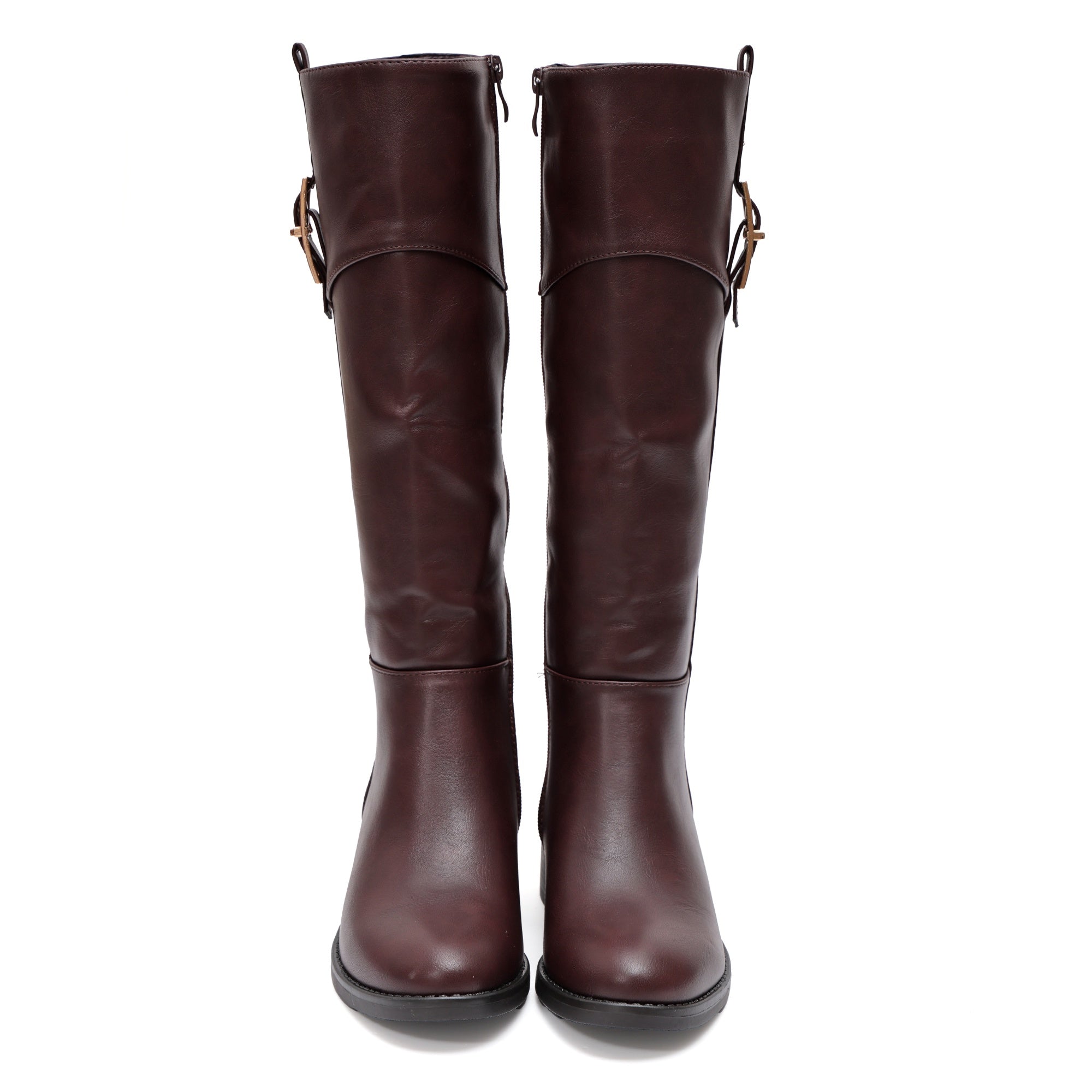 Stivale in simil pelle con fascia elastica e cinturino dorato Bordeaux