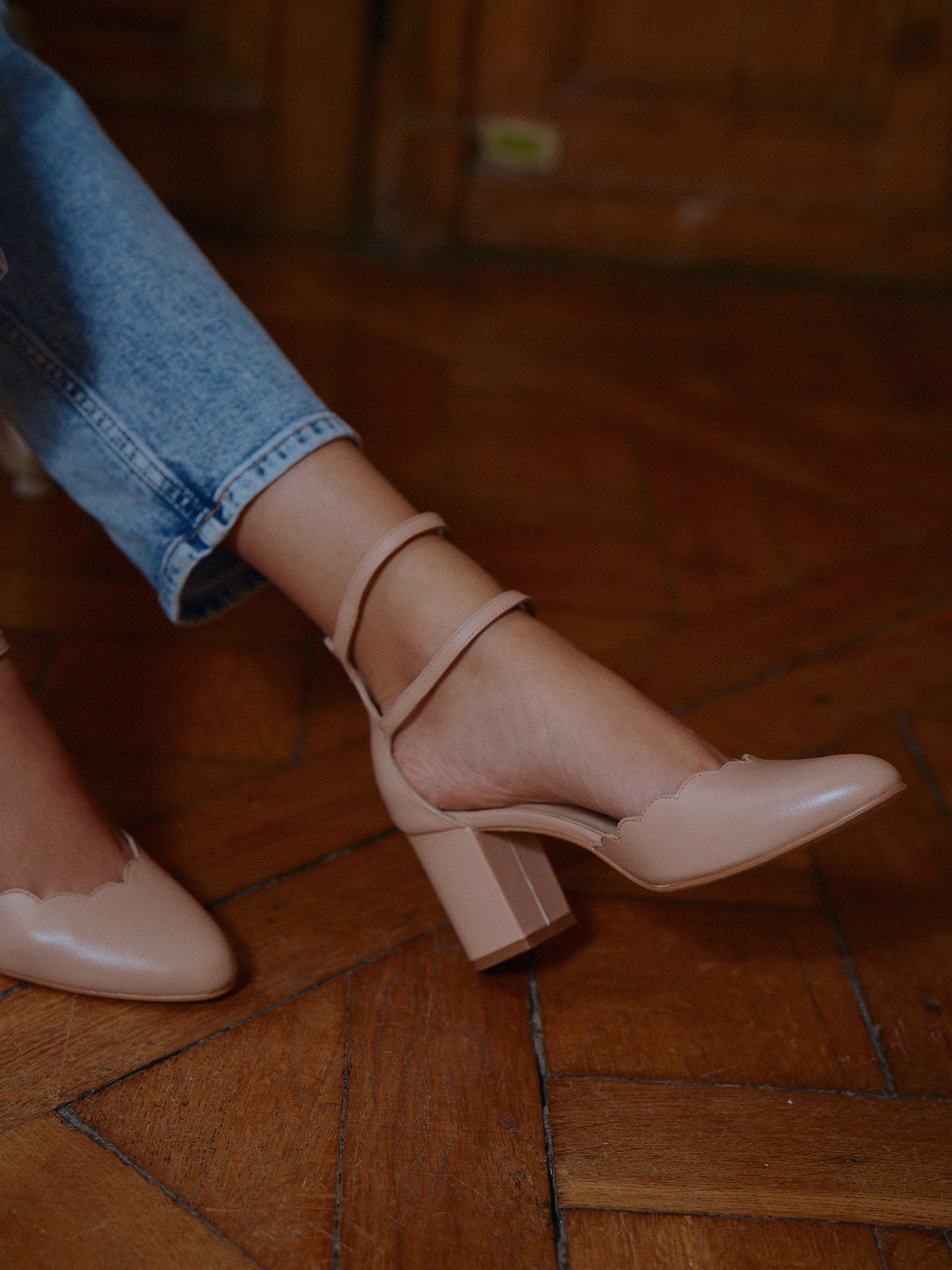 Pink Mary Jane Pumps with Scalloped Edge | Flavie Rose