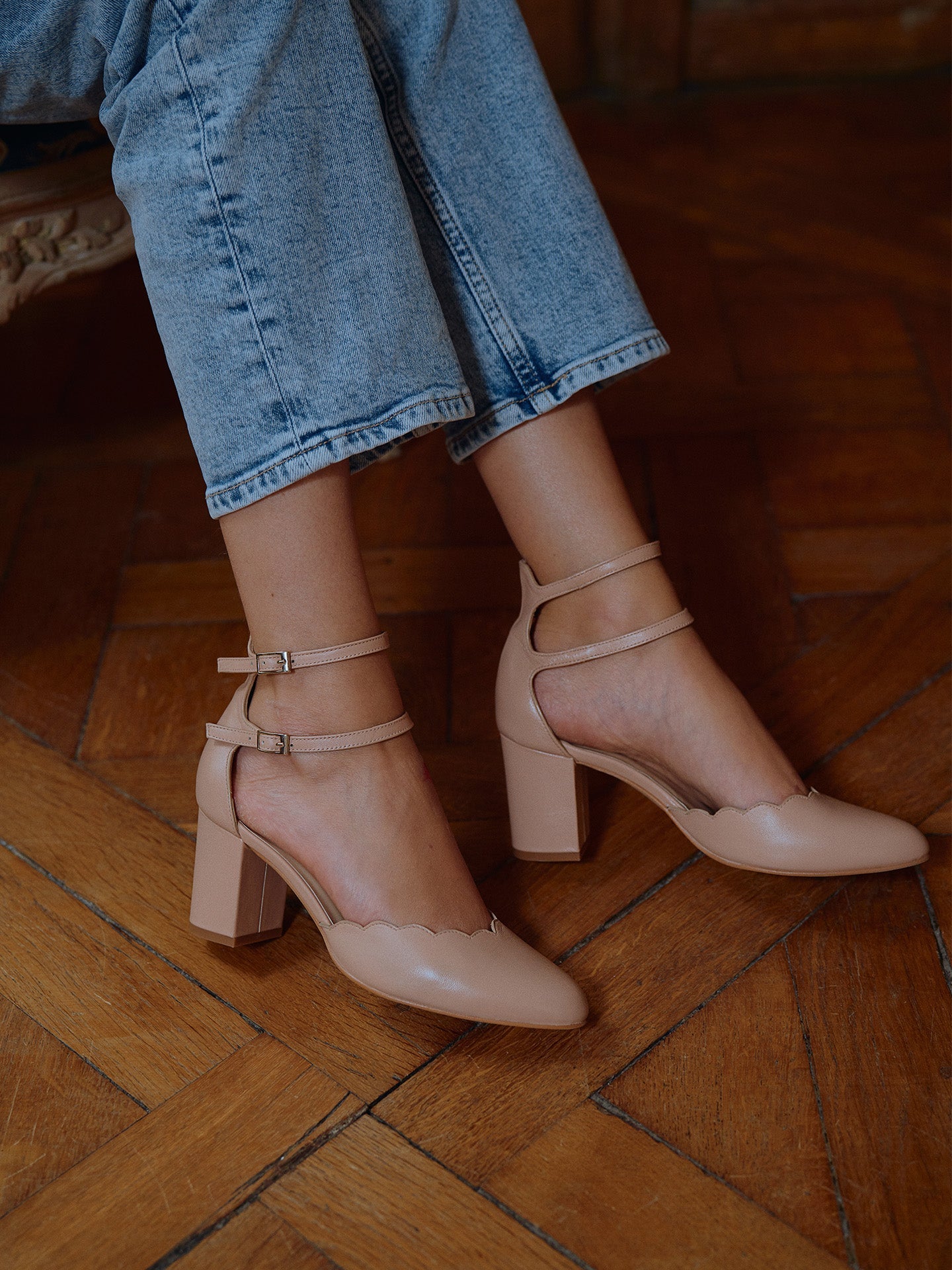 Pink Mary Jane Pumps with Scalloped Edge | Flavie Rose