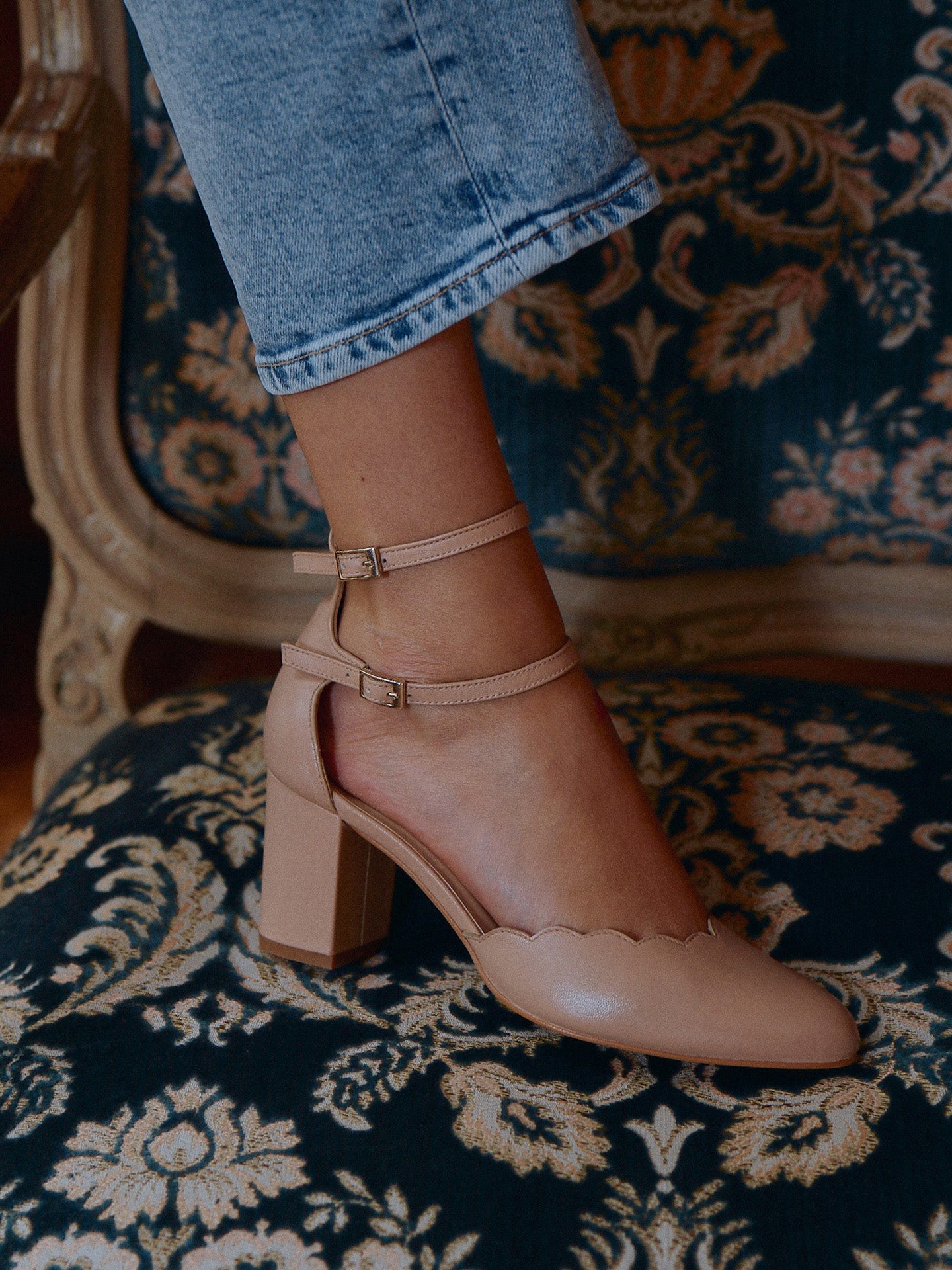 Pink Mary Jane Pumps with Scalloped Edge | Flavie Rose
