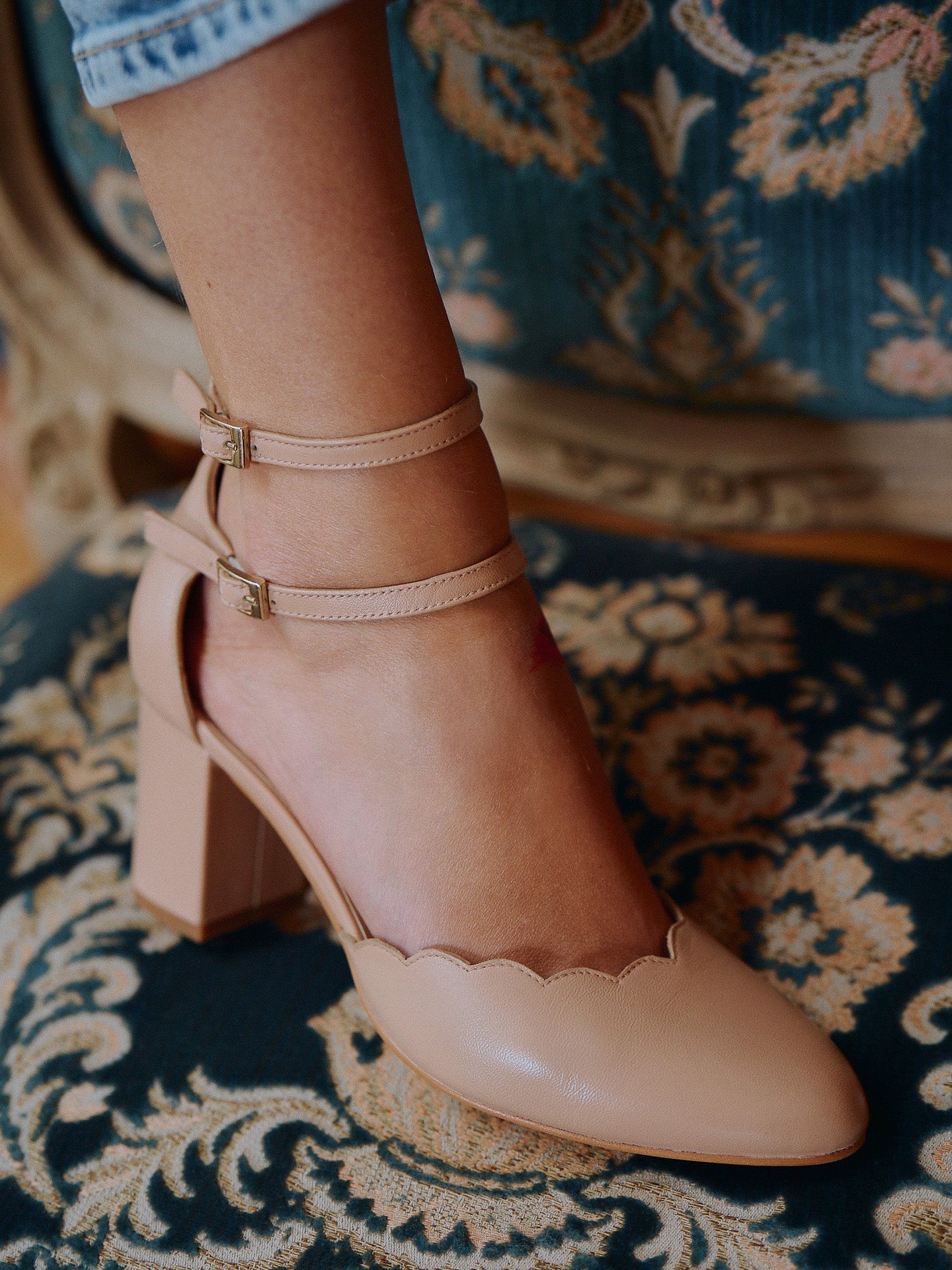 Pink Mary Jane Pumps with Scalloped Edge | Flavie Rose