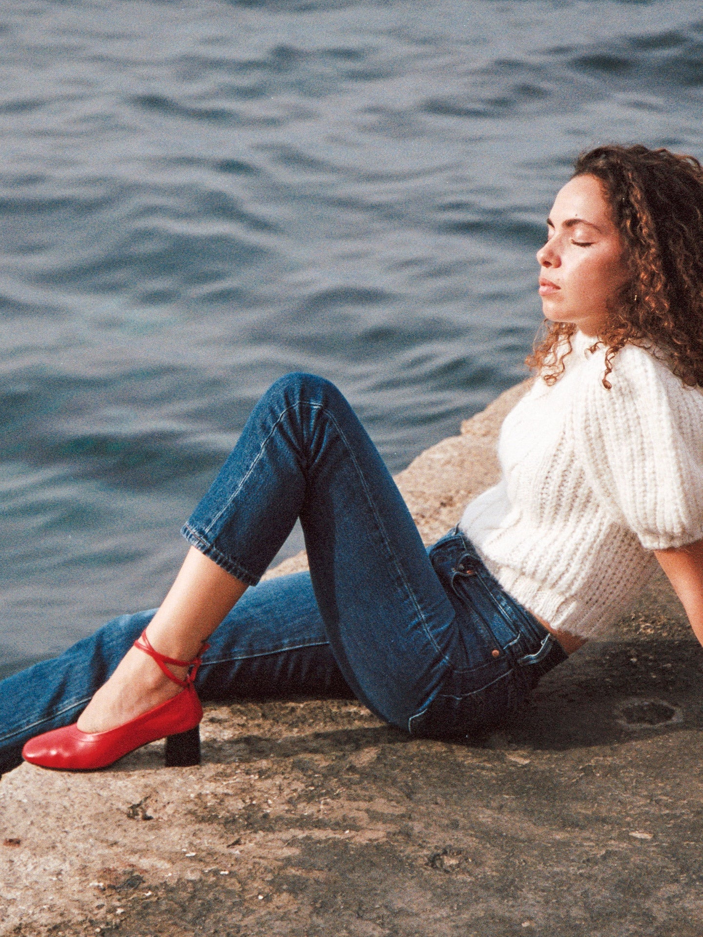 Ballet Pumps in Italian Leather with block heel | Perri Red
