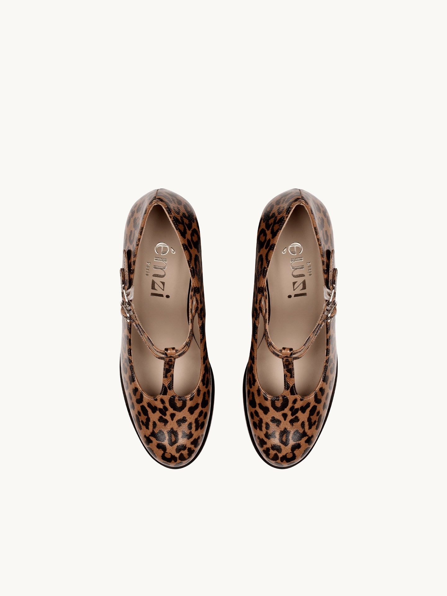 Leopard T-Bar Mary Jane Pumps in Leather with Block Heel and Double Strap  | Rey Leopard