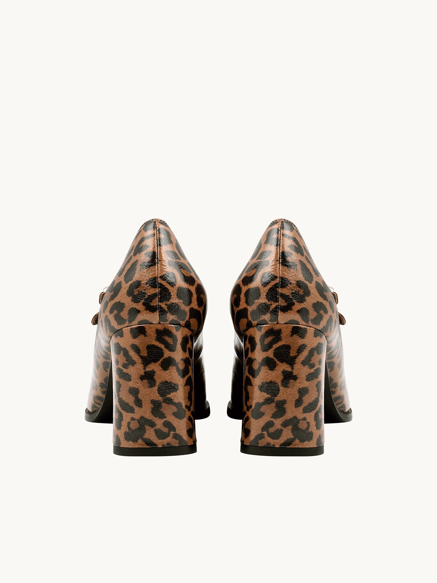 Leopard T-Bar Mary Jane Pumps in Leather with Block Heel and Double Strap  | Rey Leopard