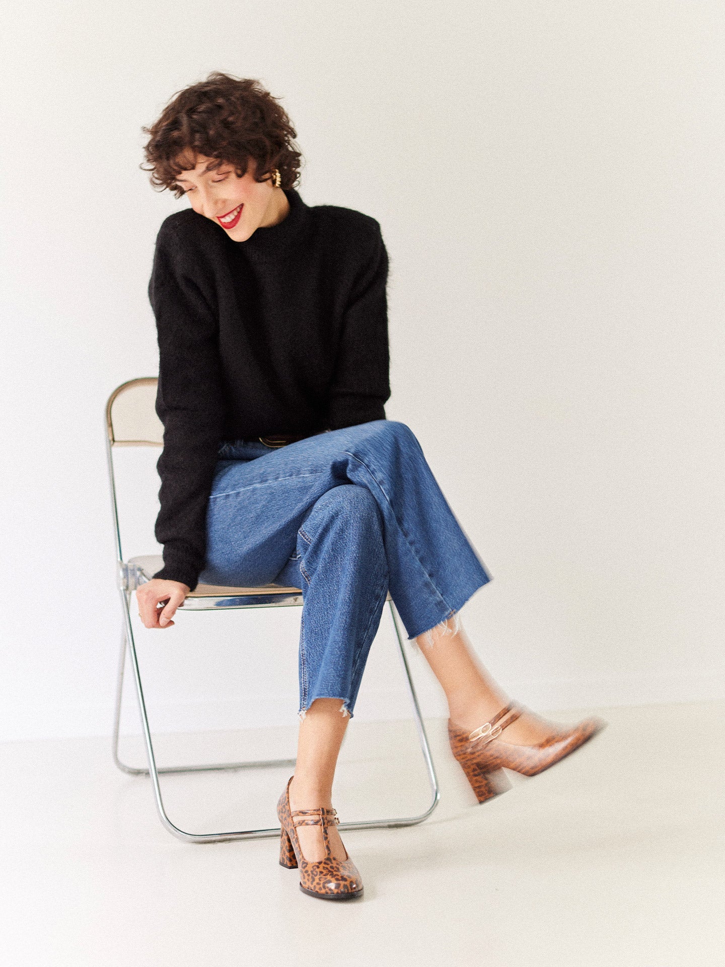 Leopard T-Bar Mary Jane Pumps in Leather with Block Heel and Double Strap  | Rey Leopard
