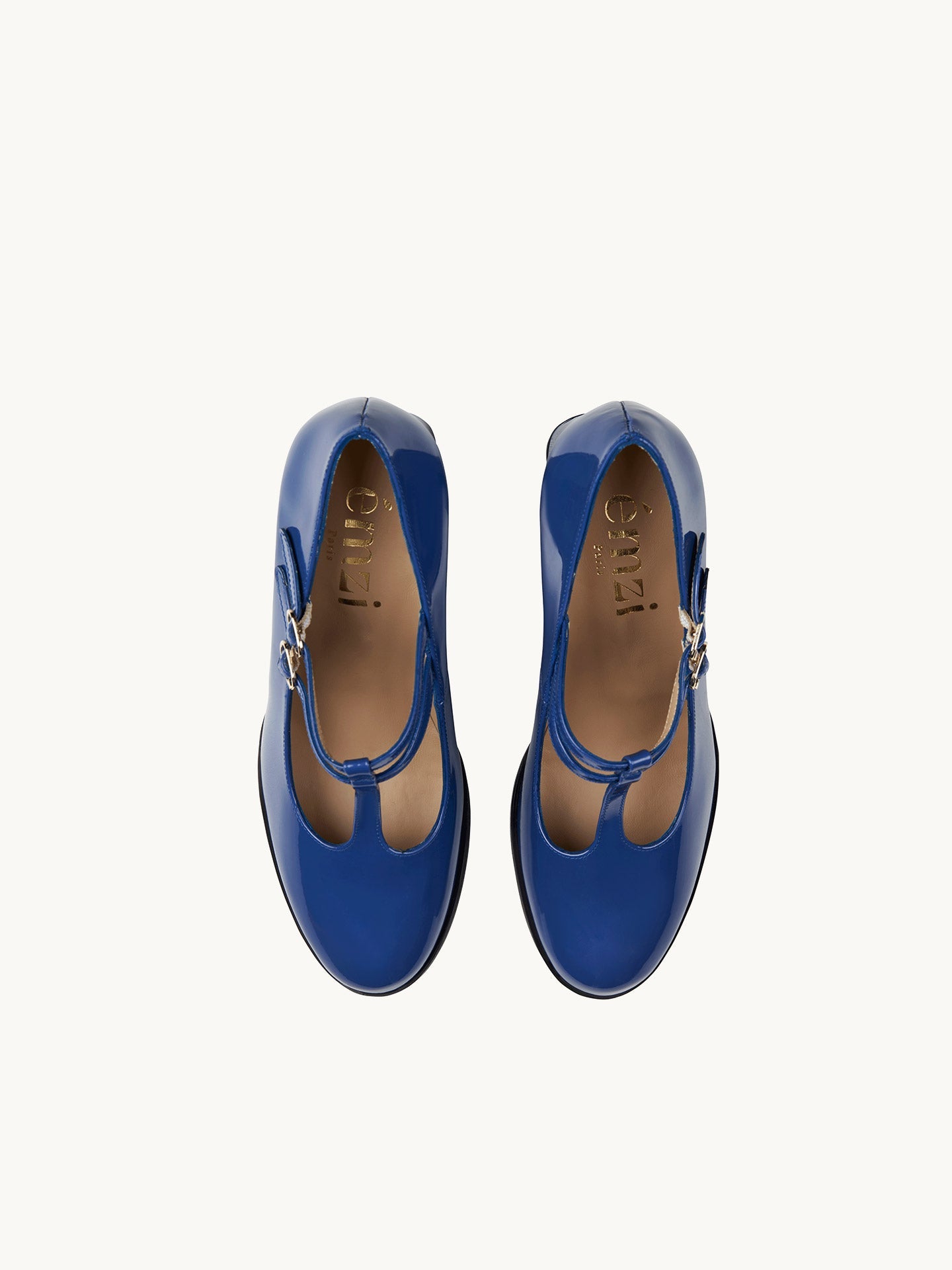 Blue T-Bar Mary Jane Pumps in Leather with Block Heel and Double Strap | Rey Royal Blue
