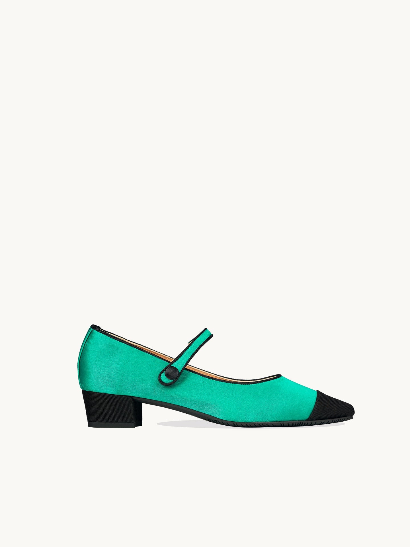 Green Ballerina Flats with Pointed Toe and Small Heel | Bambie Satin Emeraude