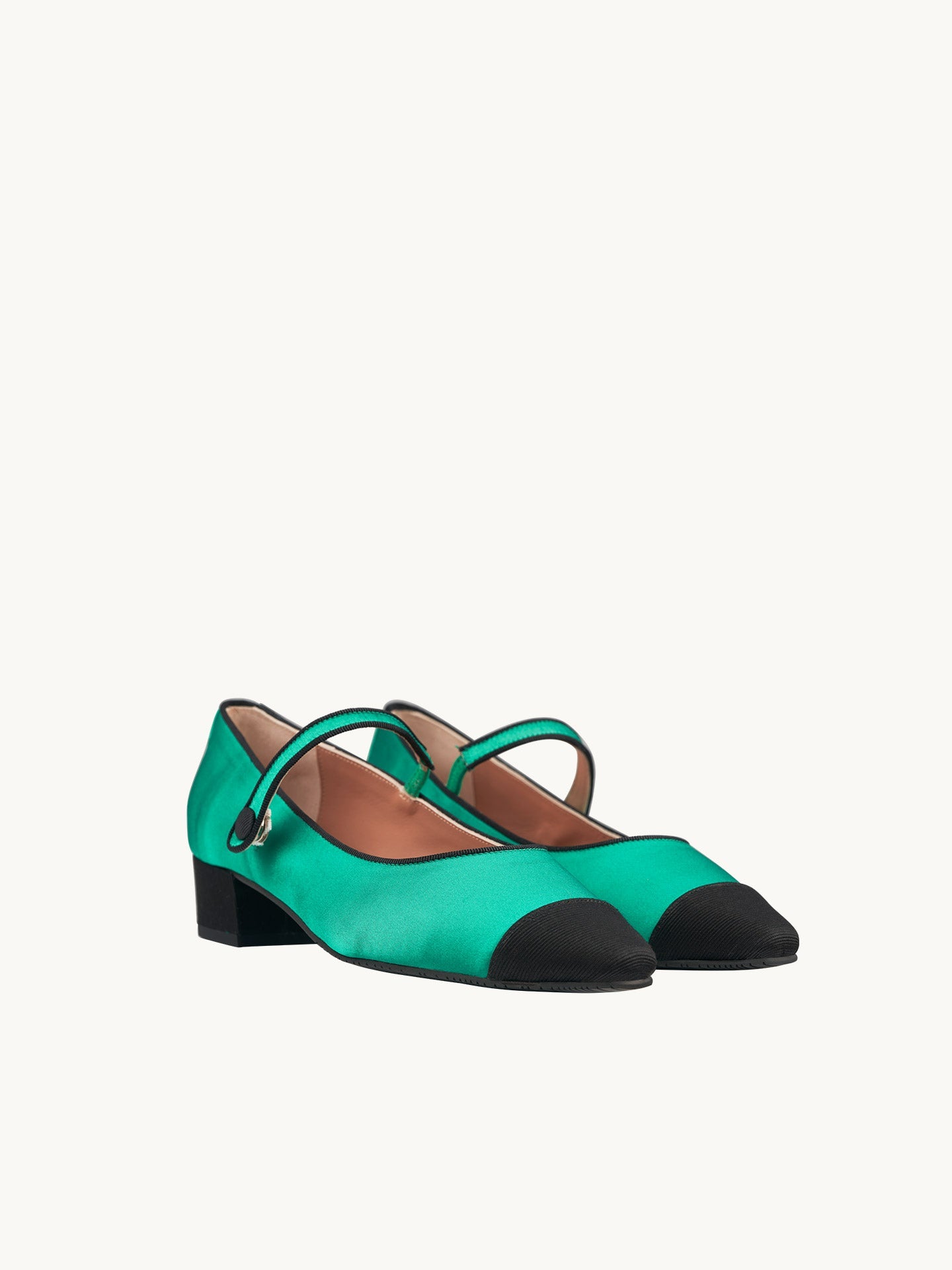 Green Ballerina Flats with Pointed Toe and Small Heel | Bambie Satin Emeraude